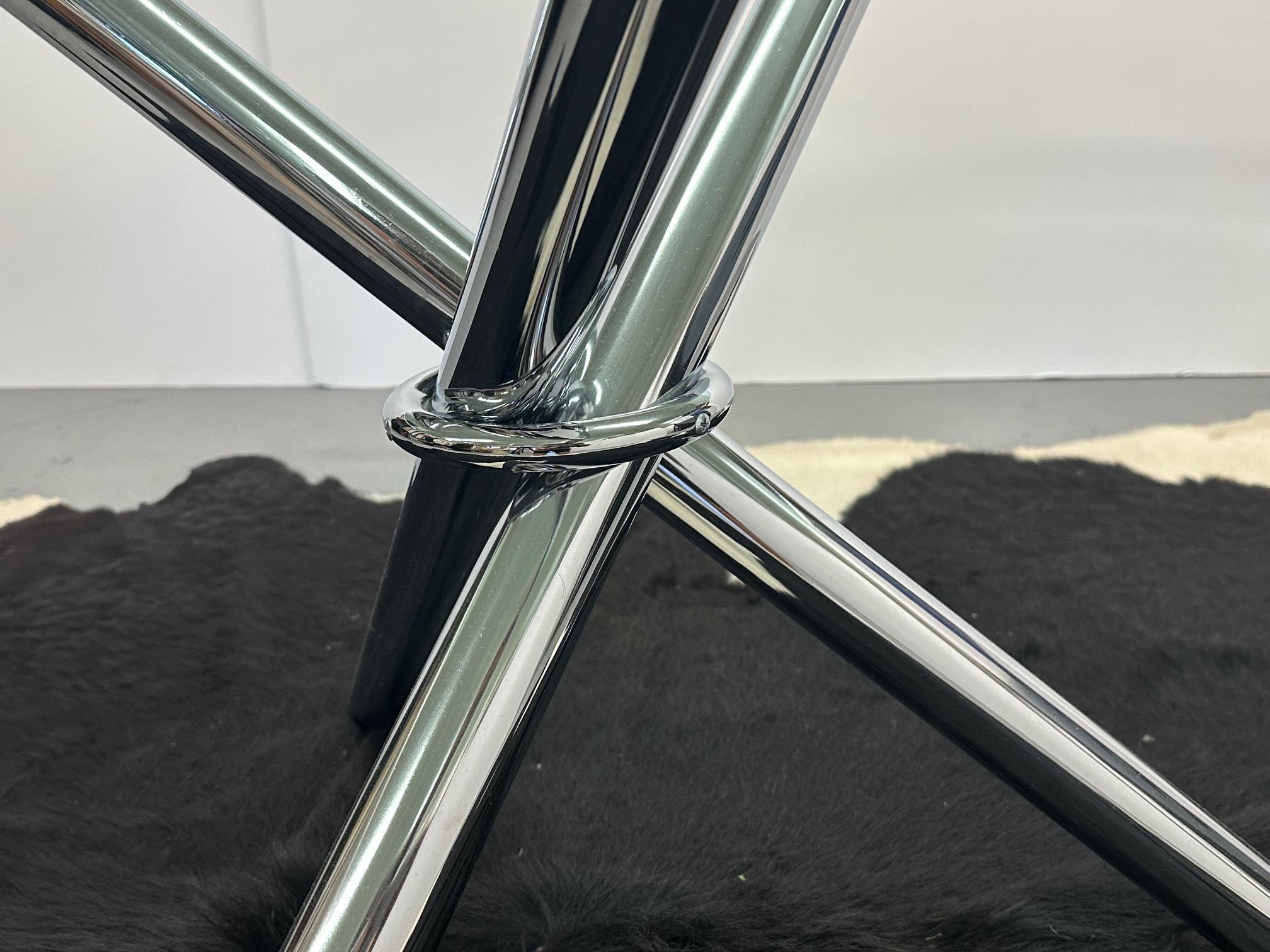Stunning Round Glass Modern Table with Cool Chrome Tripod Base For Sale 3