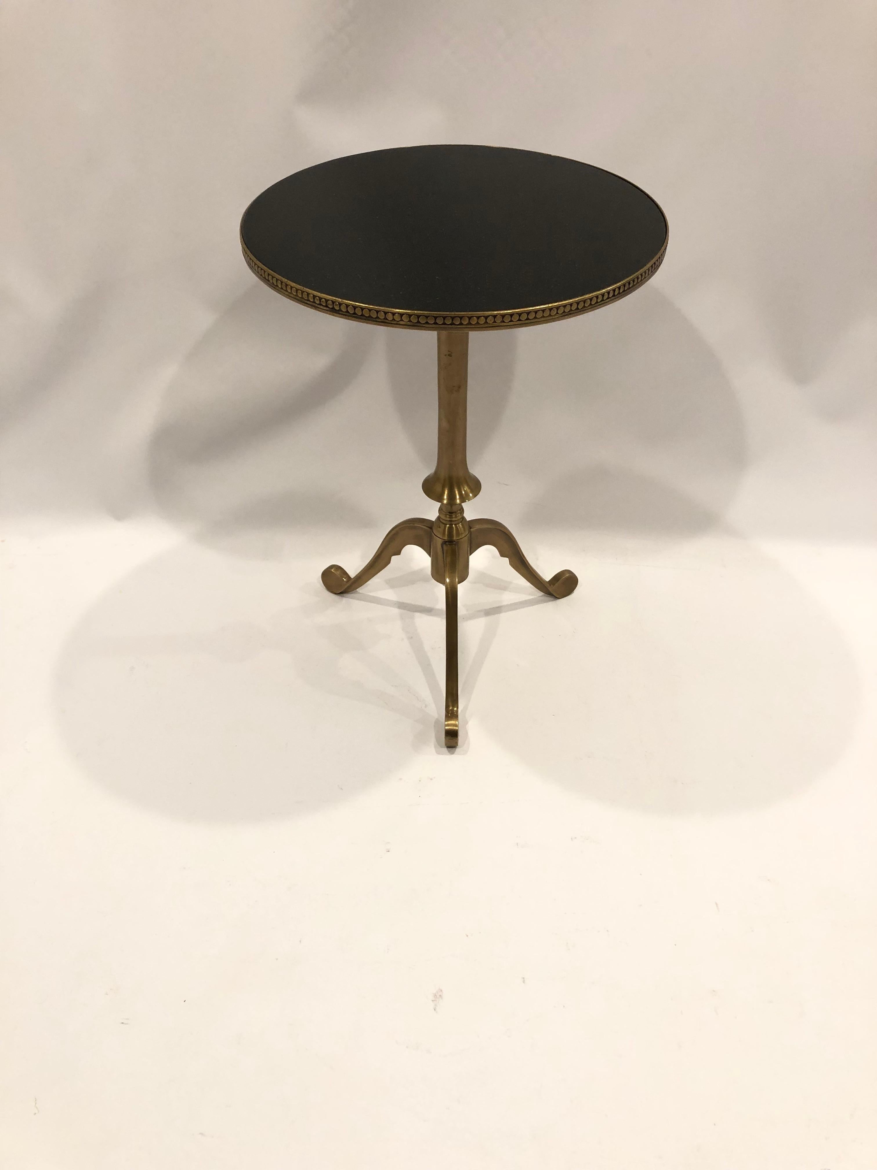 Stunning Round Small Black Granite and Brass Martini Side Table In Good Condition In Hopewell, NJ
