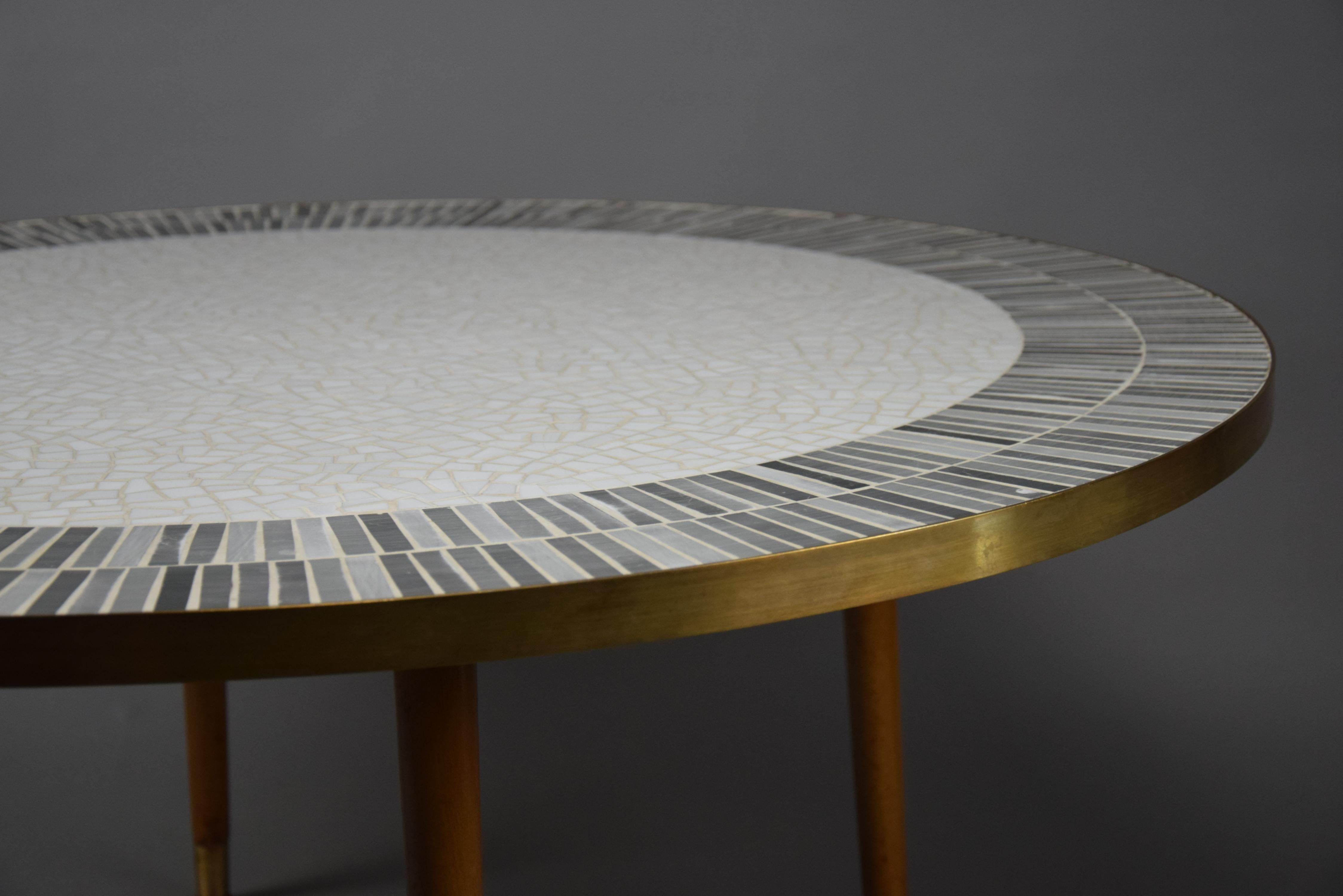 Stunning Round White and Grey Mosaic Coffee Table by Berthold Muller 5