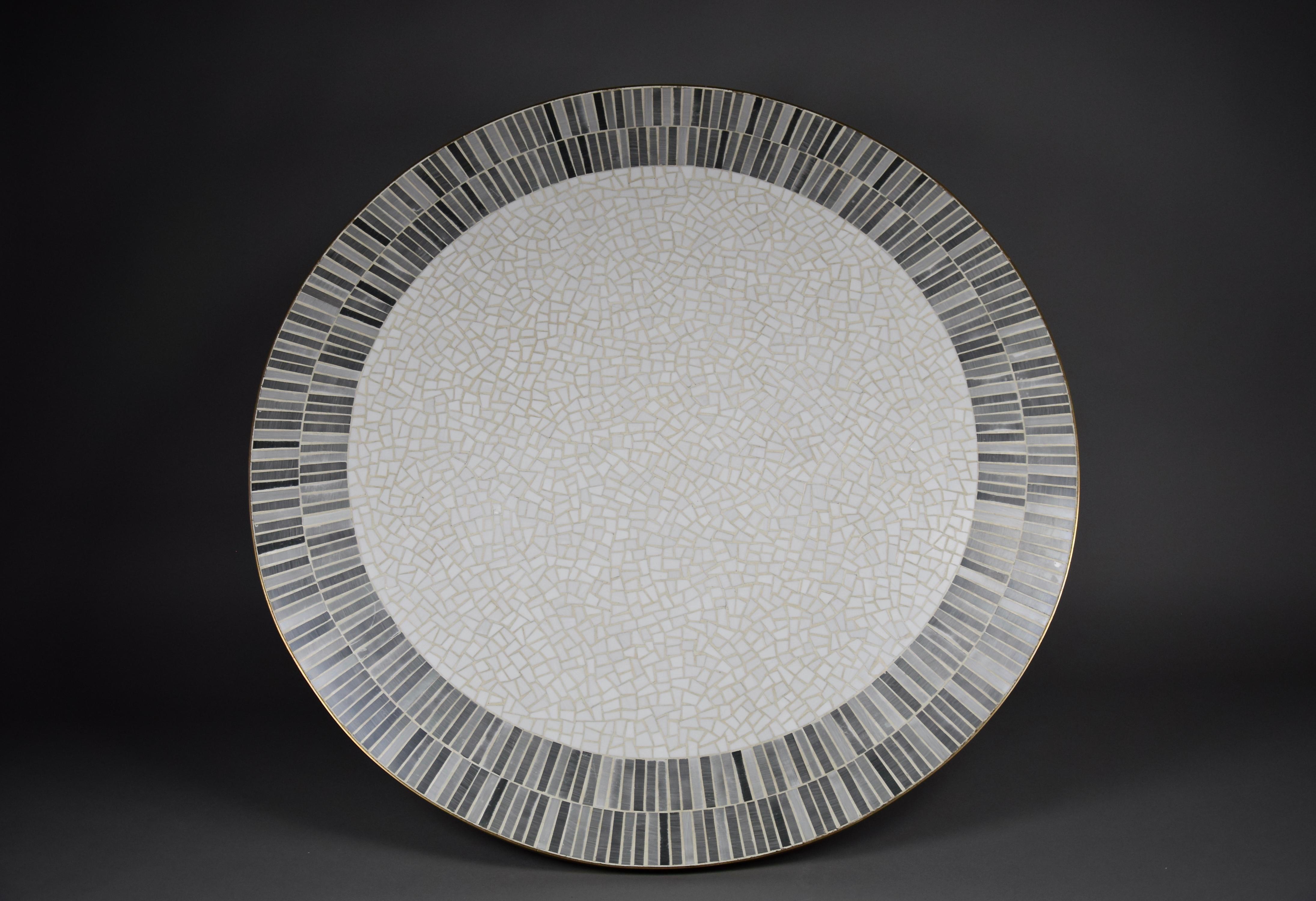 Stunning Round White and Grey Mosaic Coffee Table by Berthold Muller 6