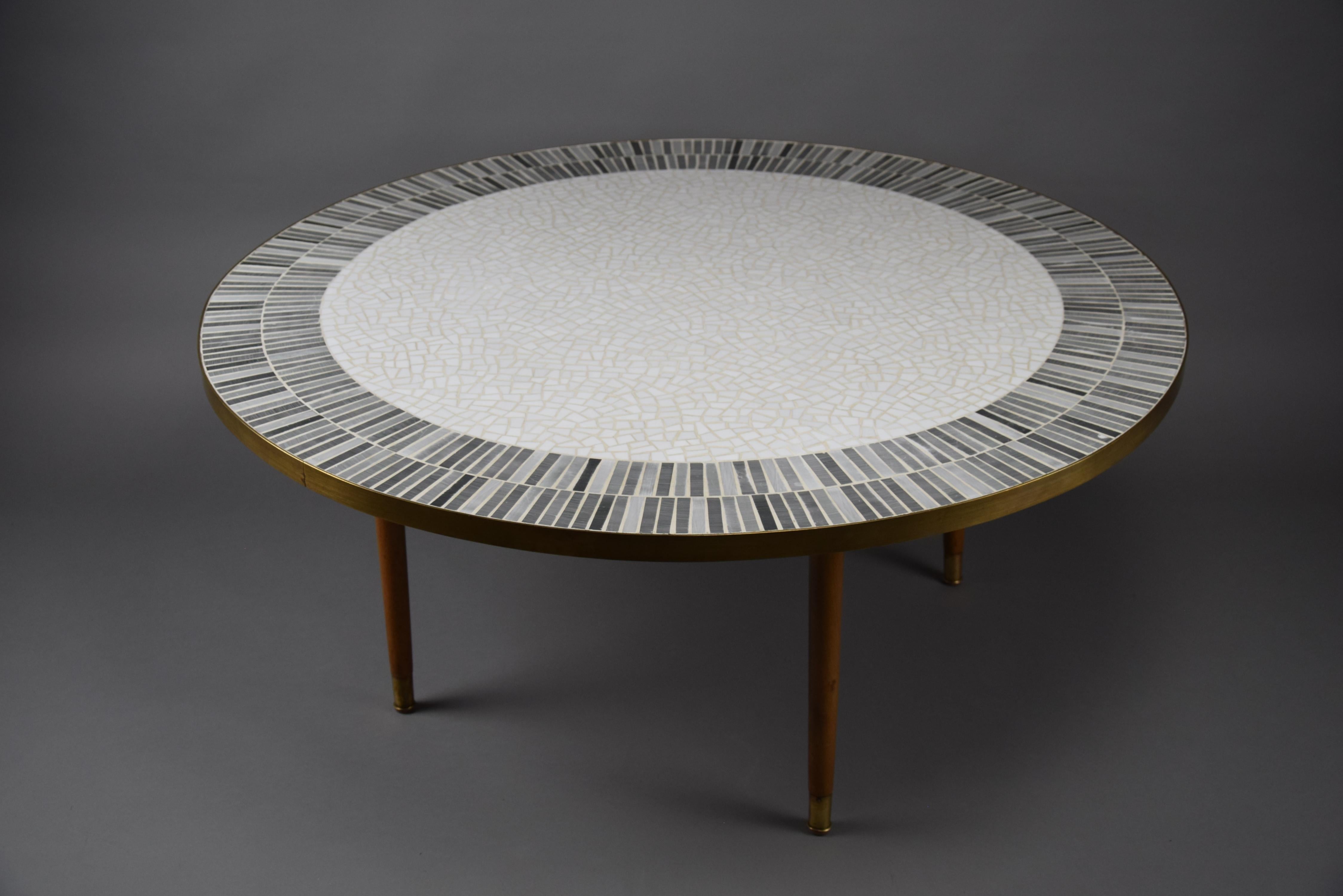 Stunning Round White and Grey Mosaic Coffee Table by Berthold Muller 7
