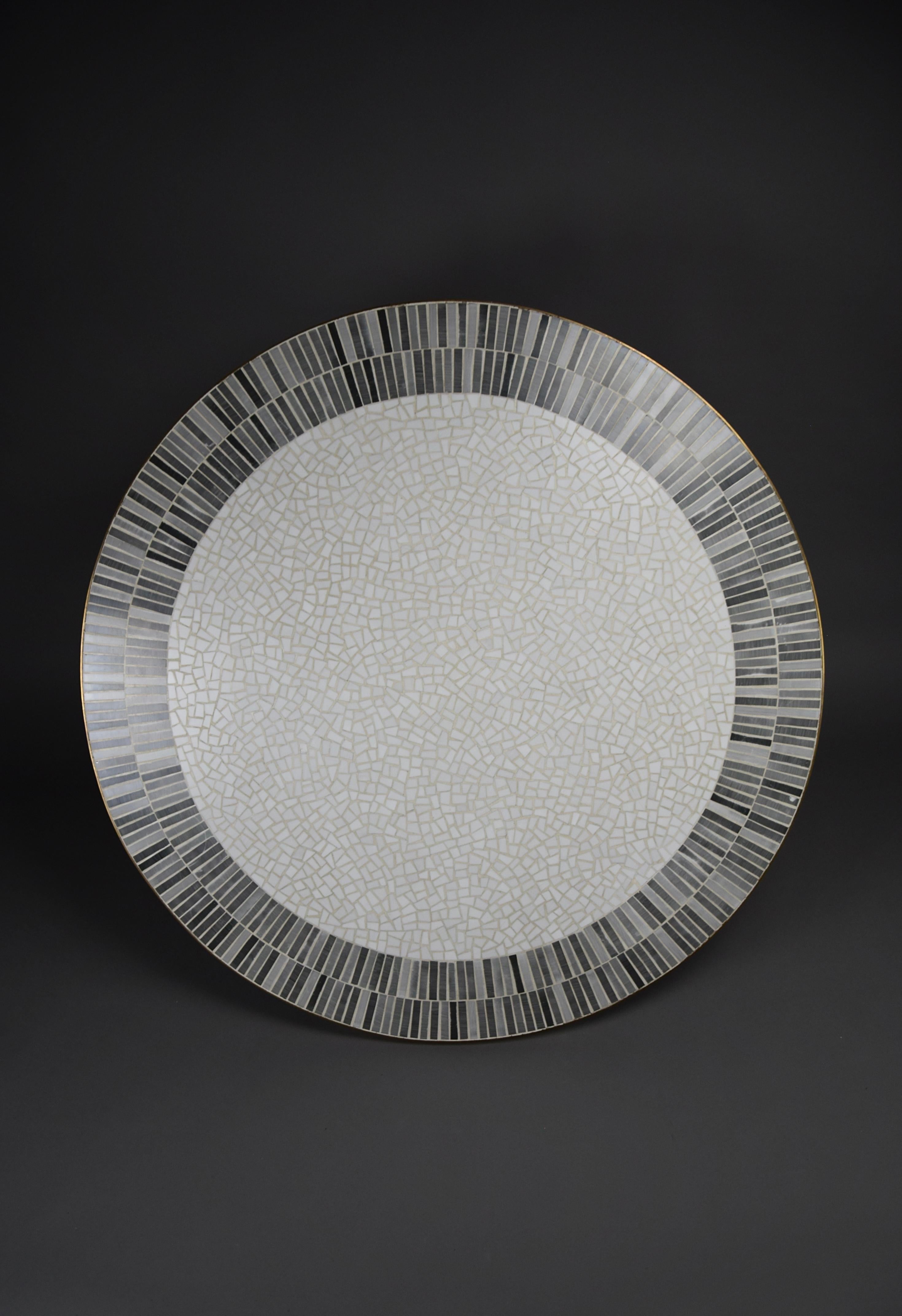 Stunning Round White and Grey Mosaic Coffee Table by Berthold Muller 10