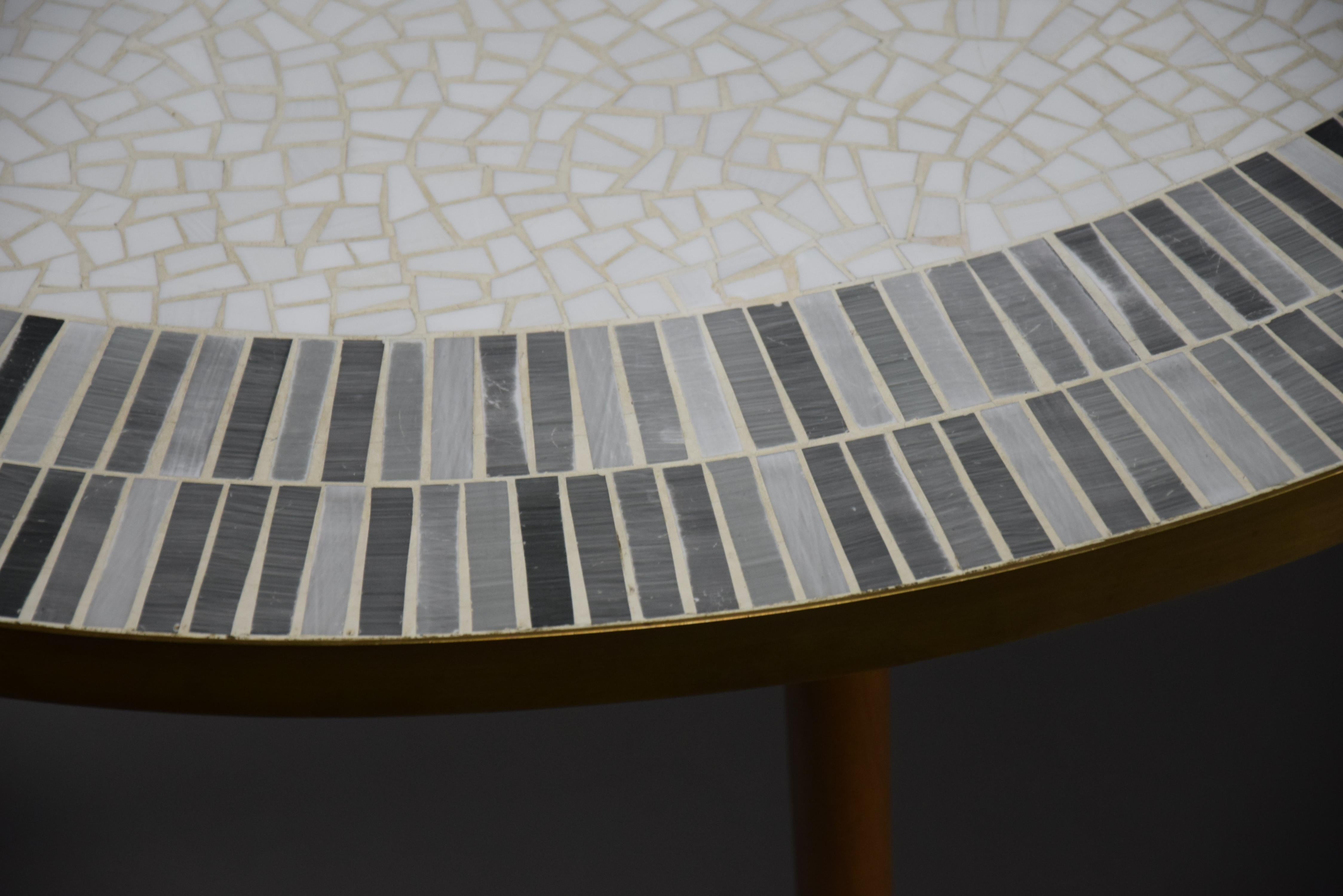 Mid-Century Modern Stunning Round White and Grey Mosaic Coffee Table by Berthold Muller