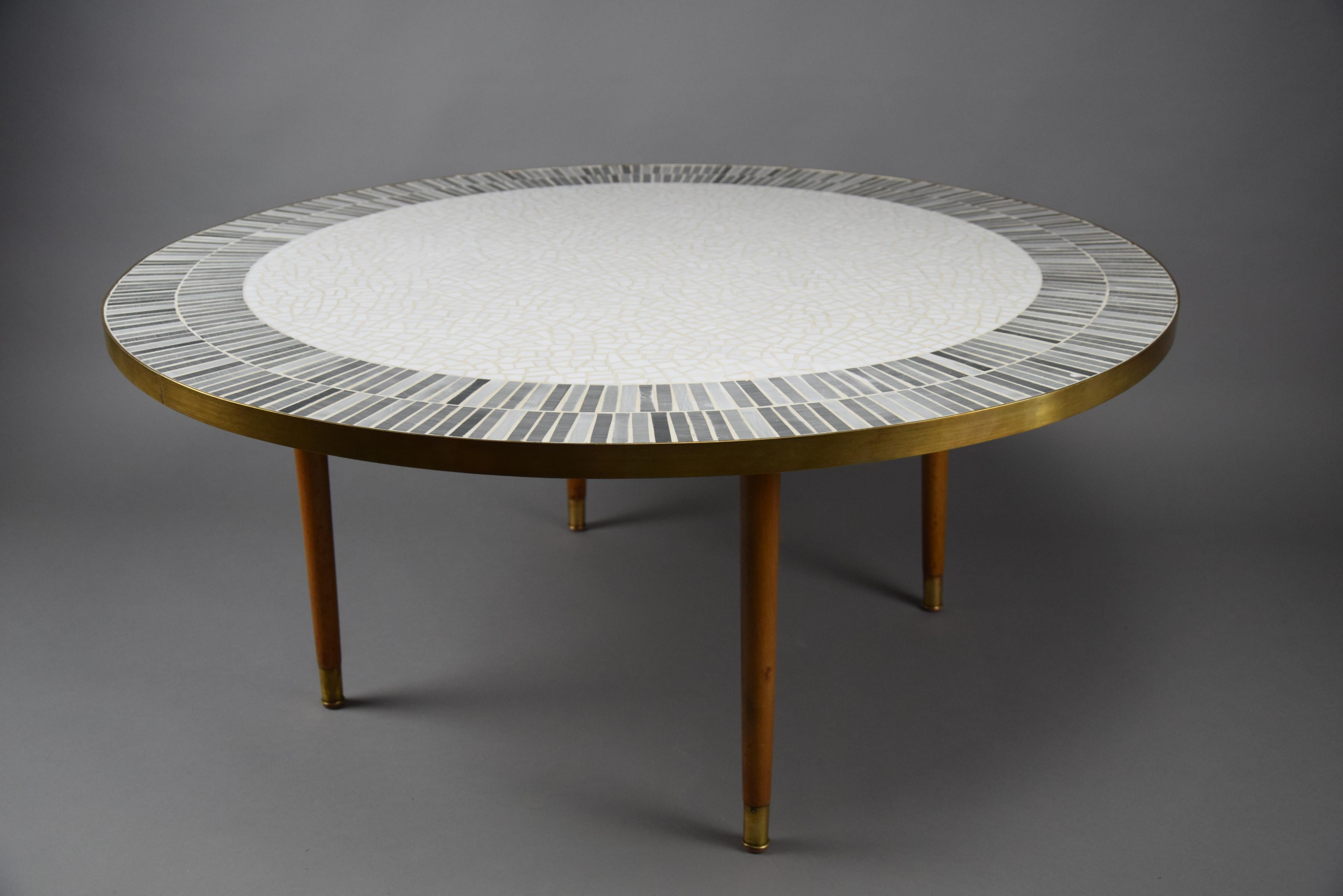 Stunning Round White and Grey Mosaic Coffee Table by Berthold Muller 2