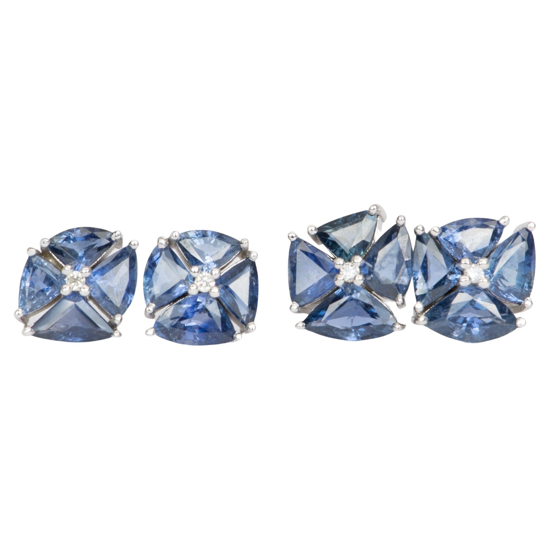 Stunning Royal Blue Sapphire and Diamond Cluster Earrings 14k White Gold R3080 For Sale