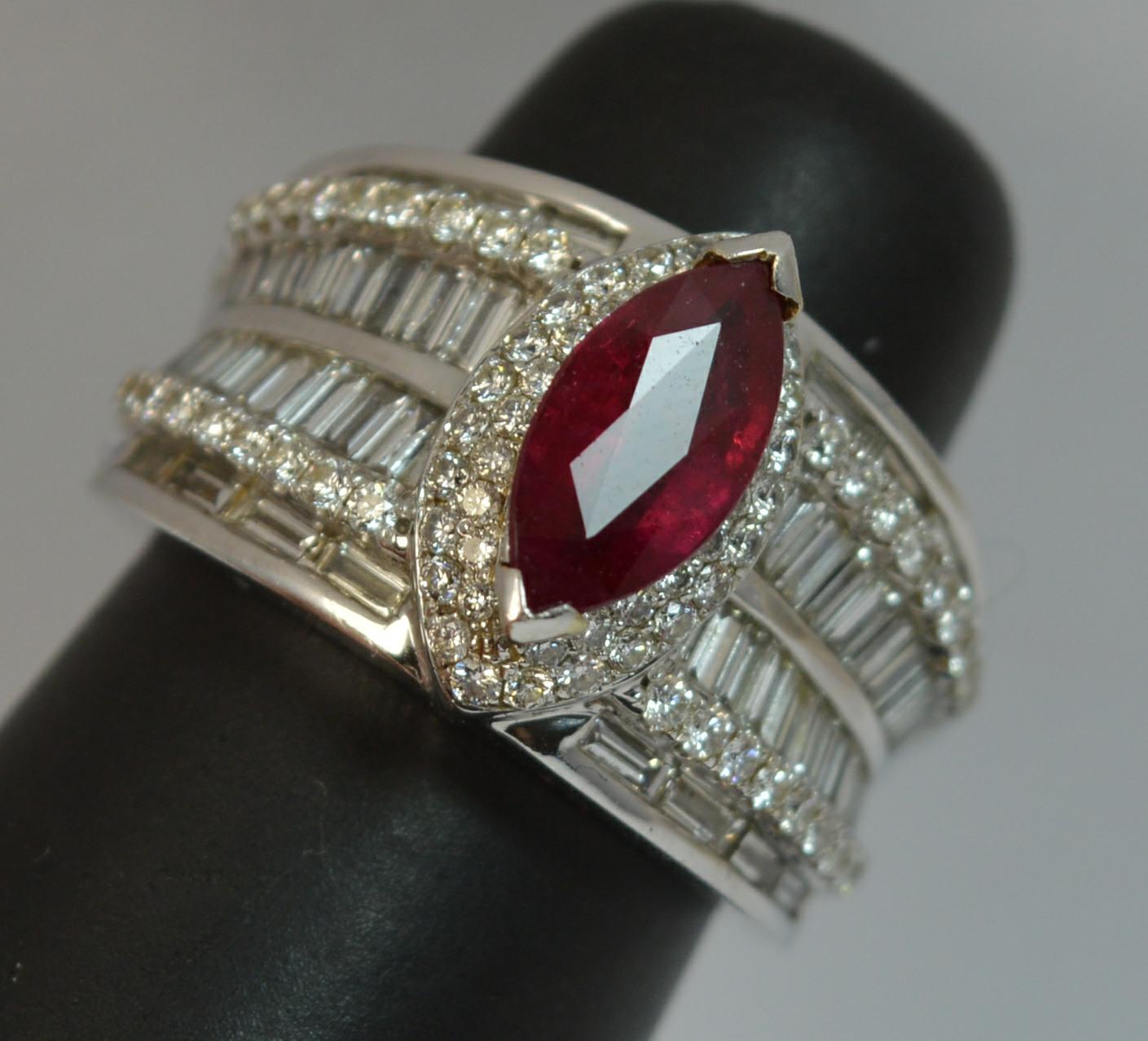 Stunning Ruby and 1.50 Carat Diamond 18 Carat Gold Cluster Cocktail Ring 7