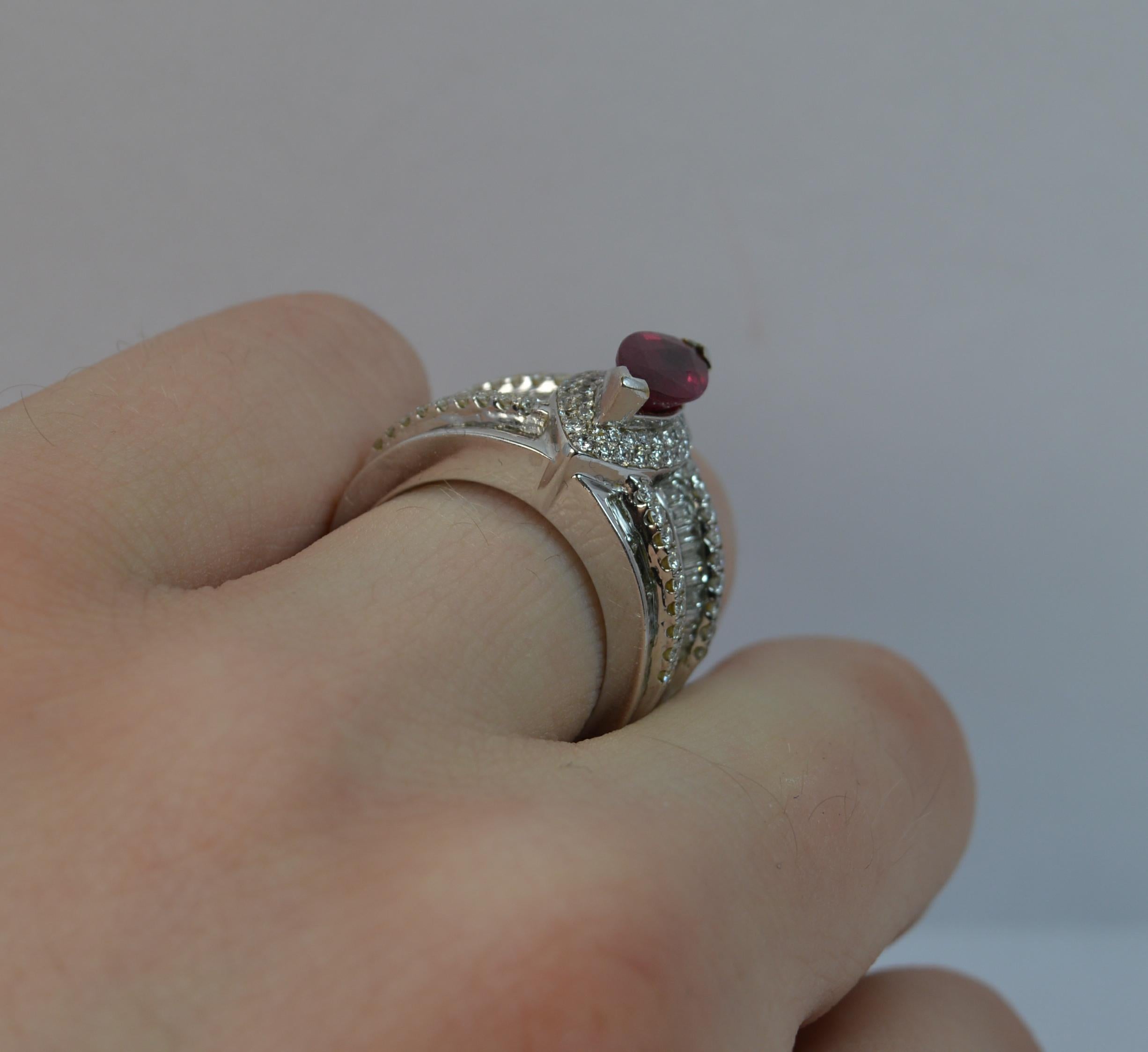 Stunning Ruby and 1.50 Carat Diamond 18 Carat Gold Cluster Cocktail Ring In Good Condition In St Helens, GB