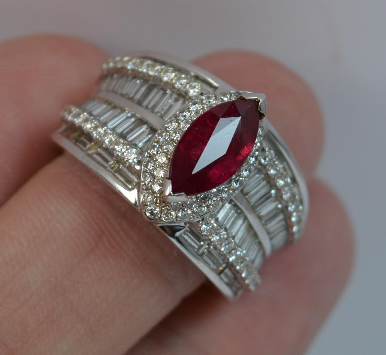 Stunning Ruby and 1.50 Carat Diamond 18 Carat Gold Cluster Cocktail Ring 1