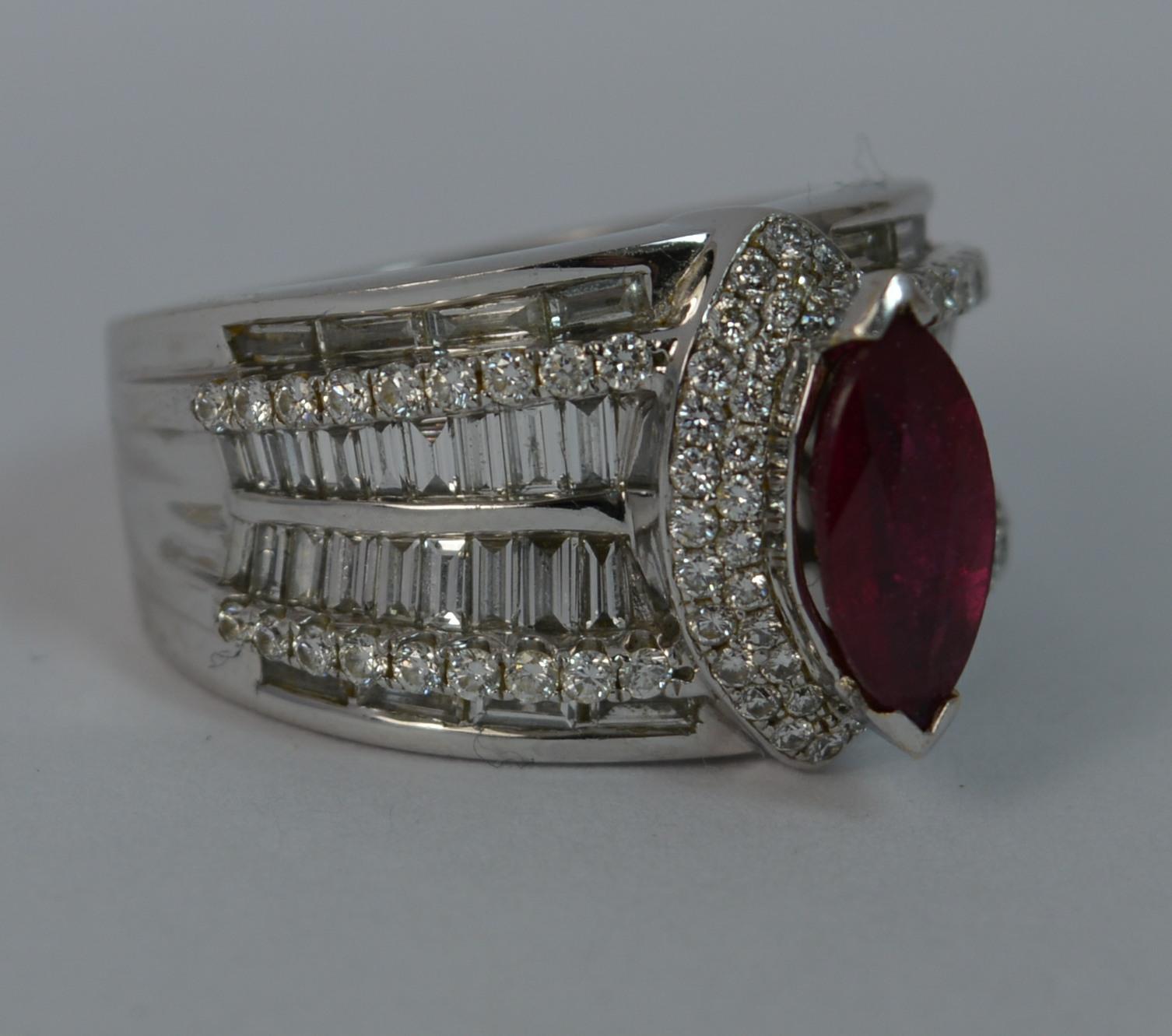Stunning Ruby and 1.50 Carat Diamond 18 Carat Gold Cluster Cocktail Ring 3