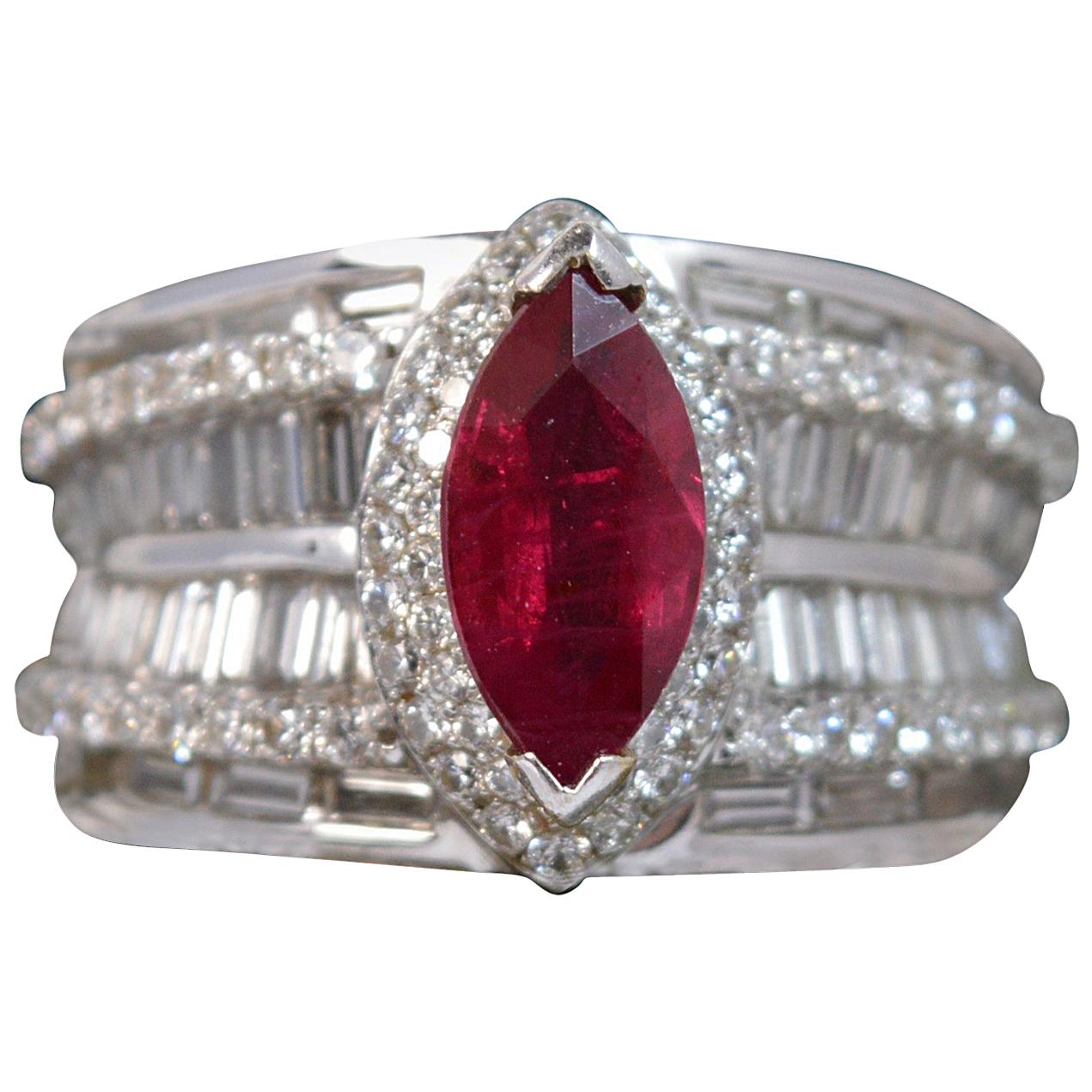 Stunning Ruby and 1.50 Carat Diamond 18 Carat Gold Cluster Cocktail Ring