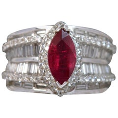 Stunning Ruby and 1.50 Carat Diamond 18 Carat Gold Cluster Cocktail Ring