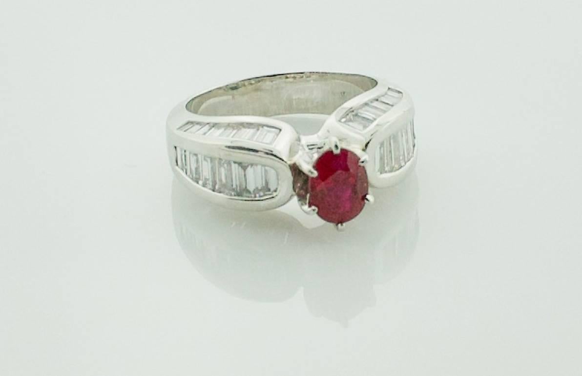 Oval Cut Stunning Ruby and Diamond Platinum Ring in Platinum For Sale