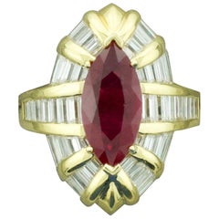 Vintage Stunning Ruby and Diamond Ring in 18 Karat Minimal Heat Treatment GIA Certed