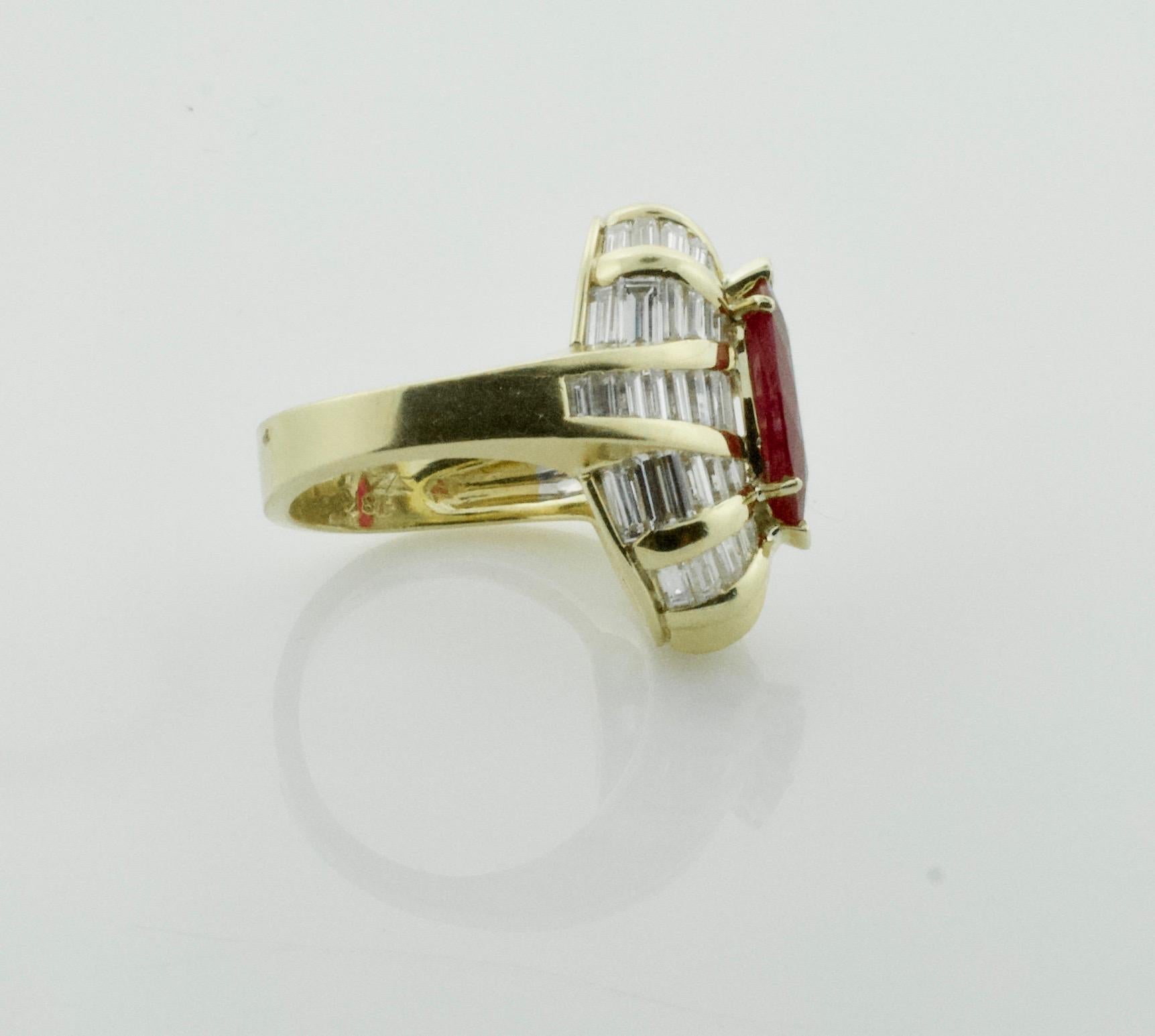 Modern Stunning Ruby and Diamond Ring in 18 Karat Minimal Heat Treatment GIA Certed For Sale