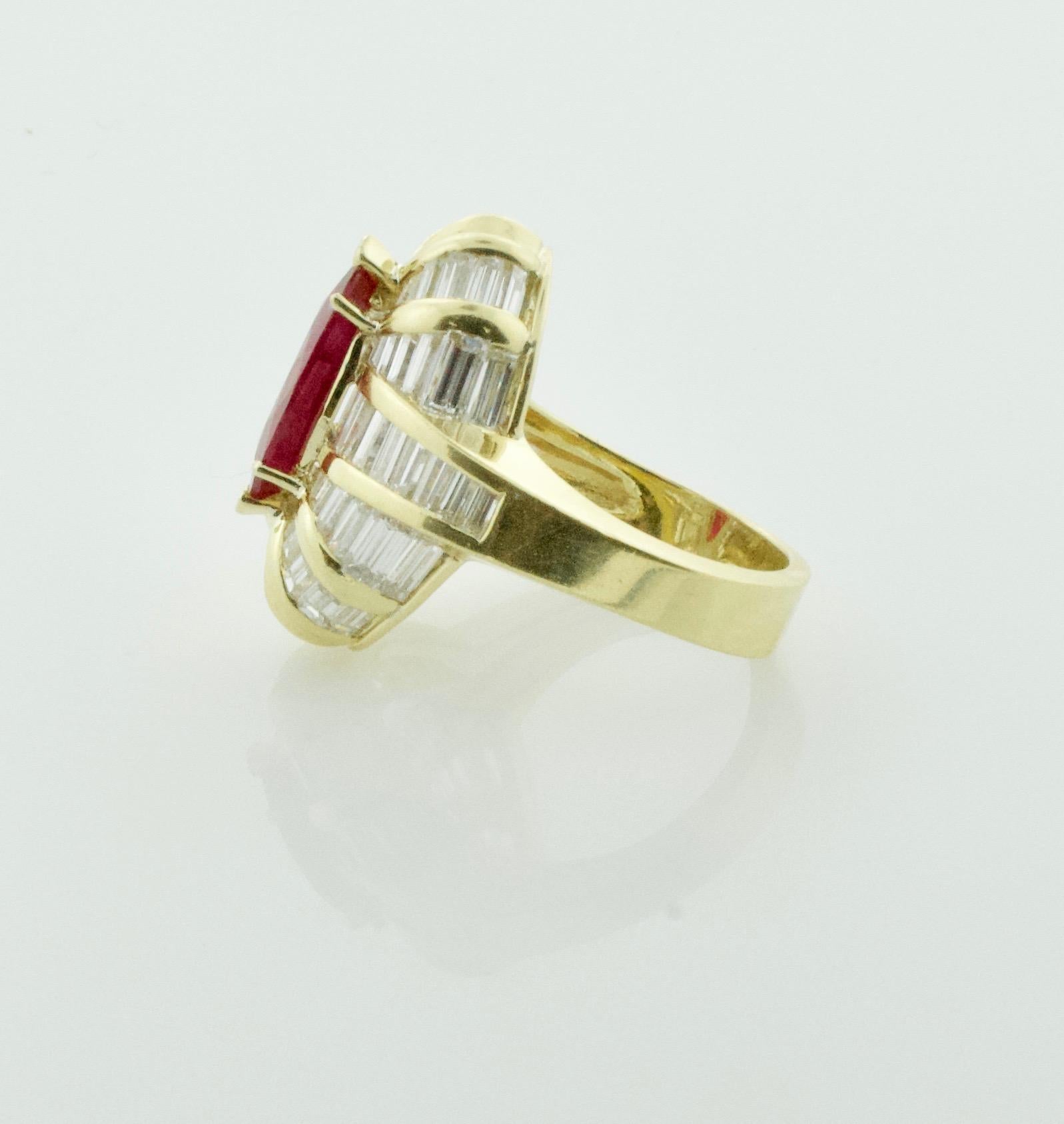 Marquise Cut Stunning Ruby and Diamond Ring in 18 Karat Minimal Heat Treatment GIA Certed For Sale