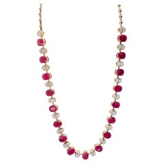 Stunning Ruby Diamond 18K Yellow Gold Necklace for Her
