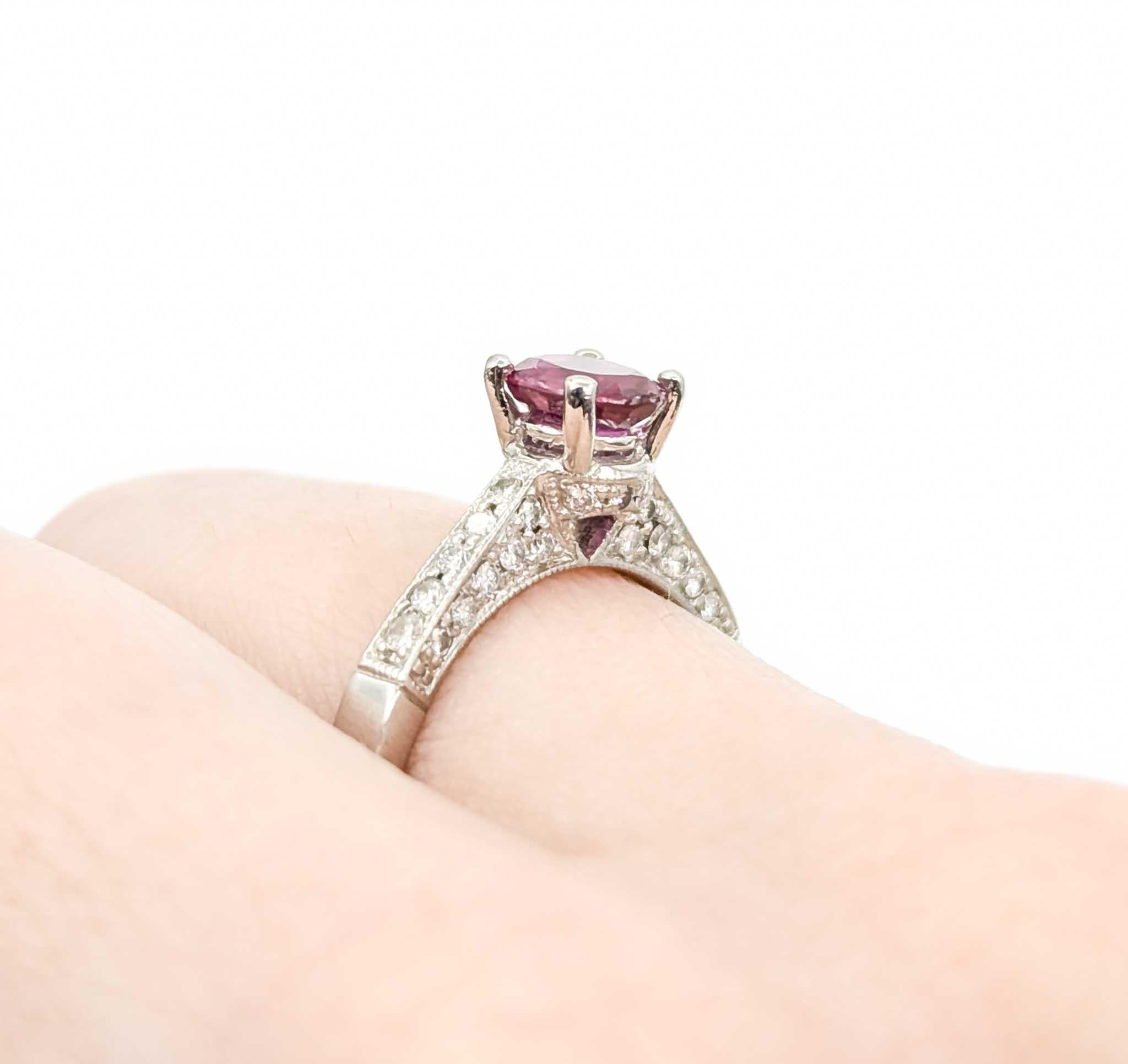 Contemporary Stunning Ruby & Diamond Milgrain Ring in 950 Platinum For Sale