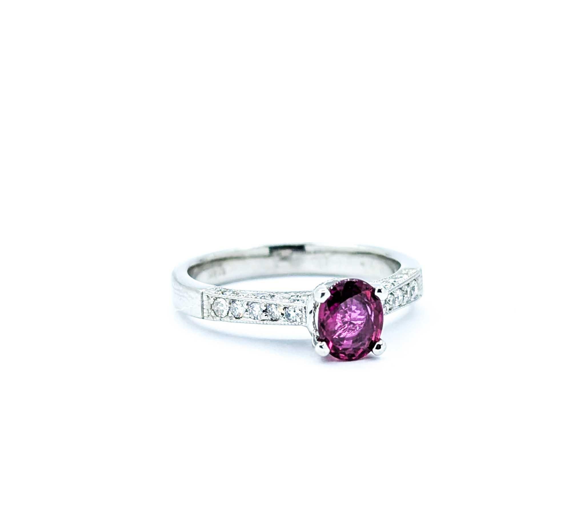 Women's Stunning Ruby & Diamond Milgrain Ring in 950 Platinum For Sale