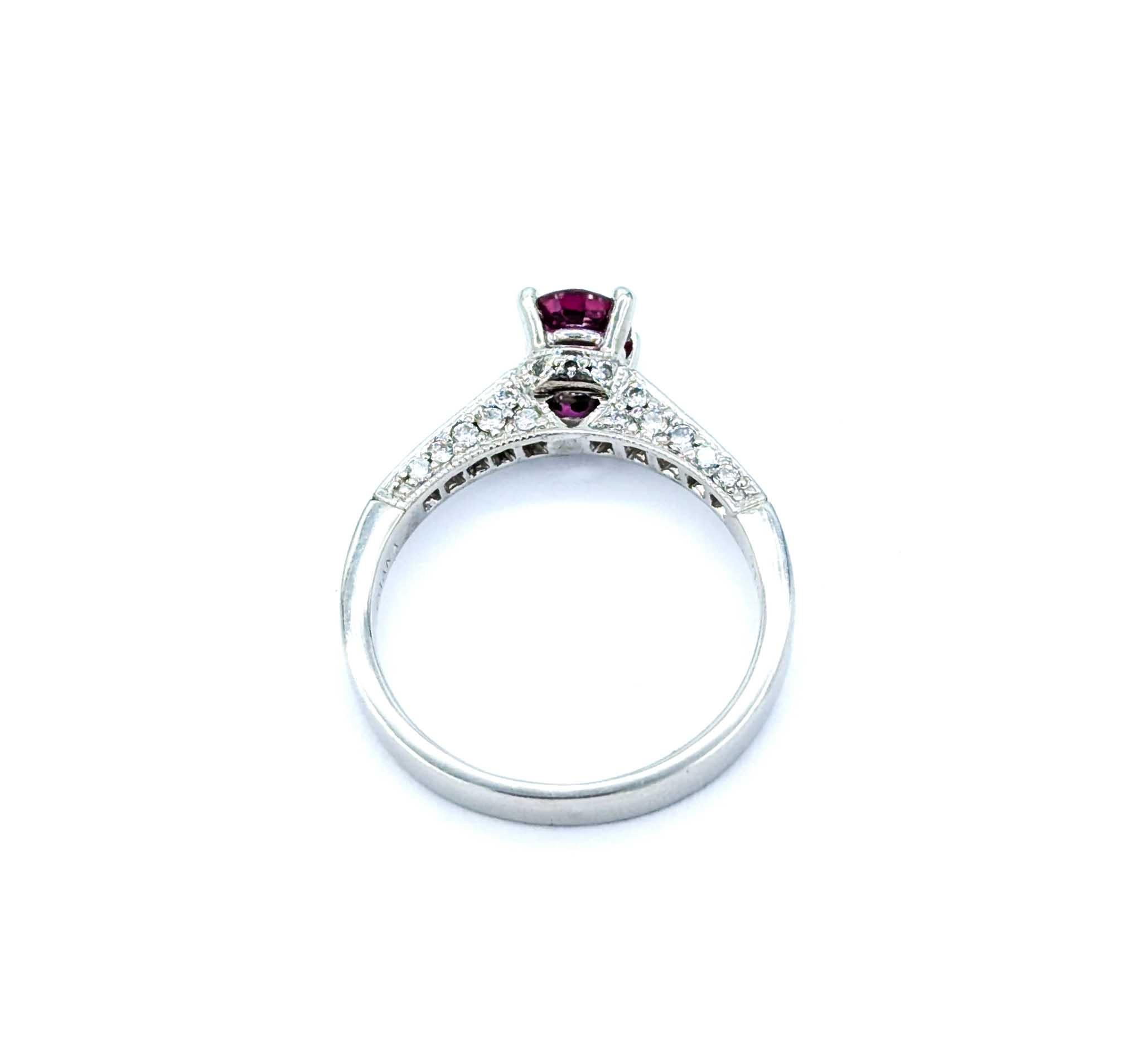 Stunning Ruby & Diamond Milgrain Ring in 950 Platinum For Sale 1