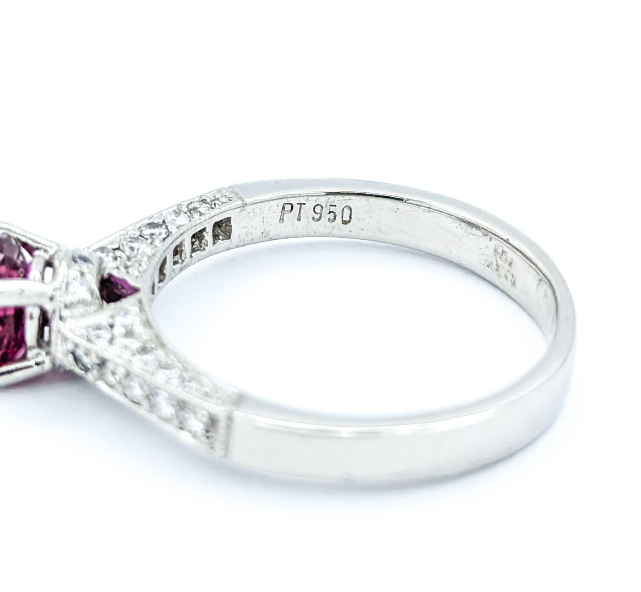 Stunning Ruby & Diamond Milgrain Ring in 950 Platinum For Sale 3