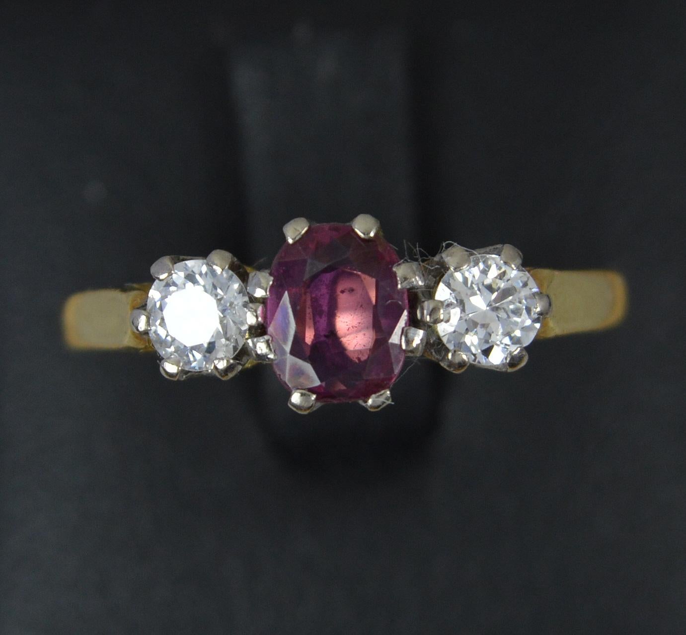 Stunning Ruby Vs Diamond 18 Carat Gold Trilogy Engagement Ring For Sale 4