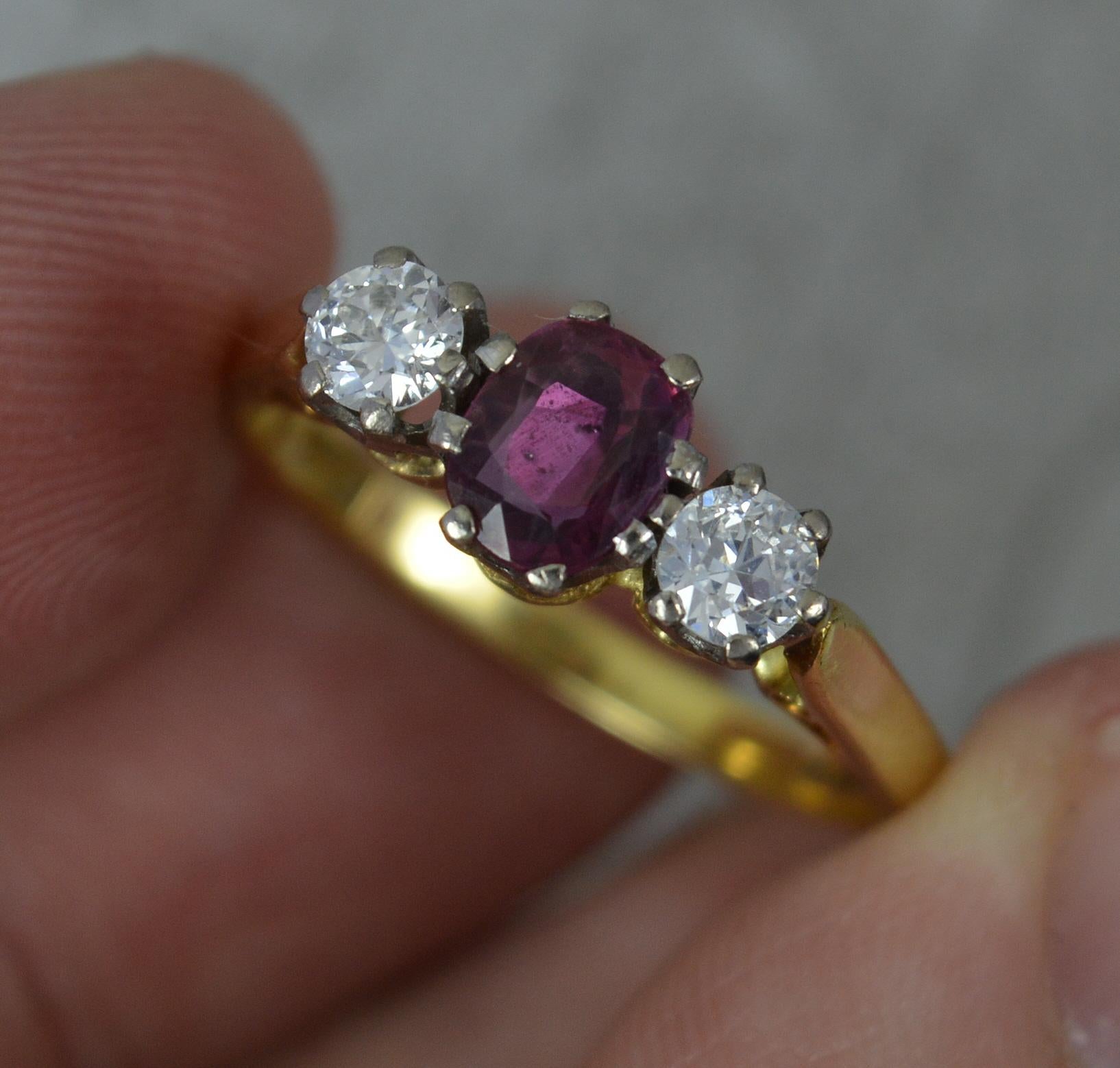 Stunning Ruby Vs Diamond 18 Carat Gold Trilogy Engagement Ring In Excellent Condition For Sale In St Helens, GB