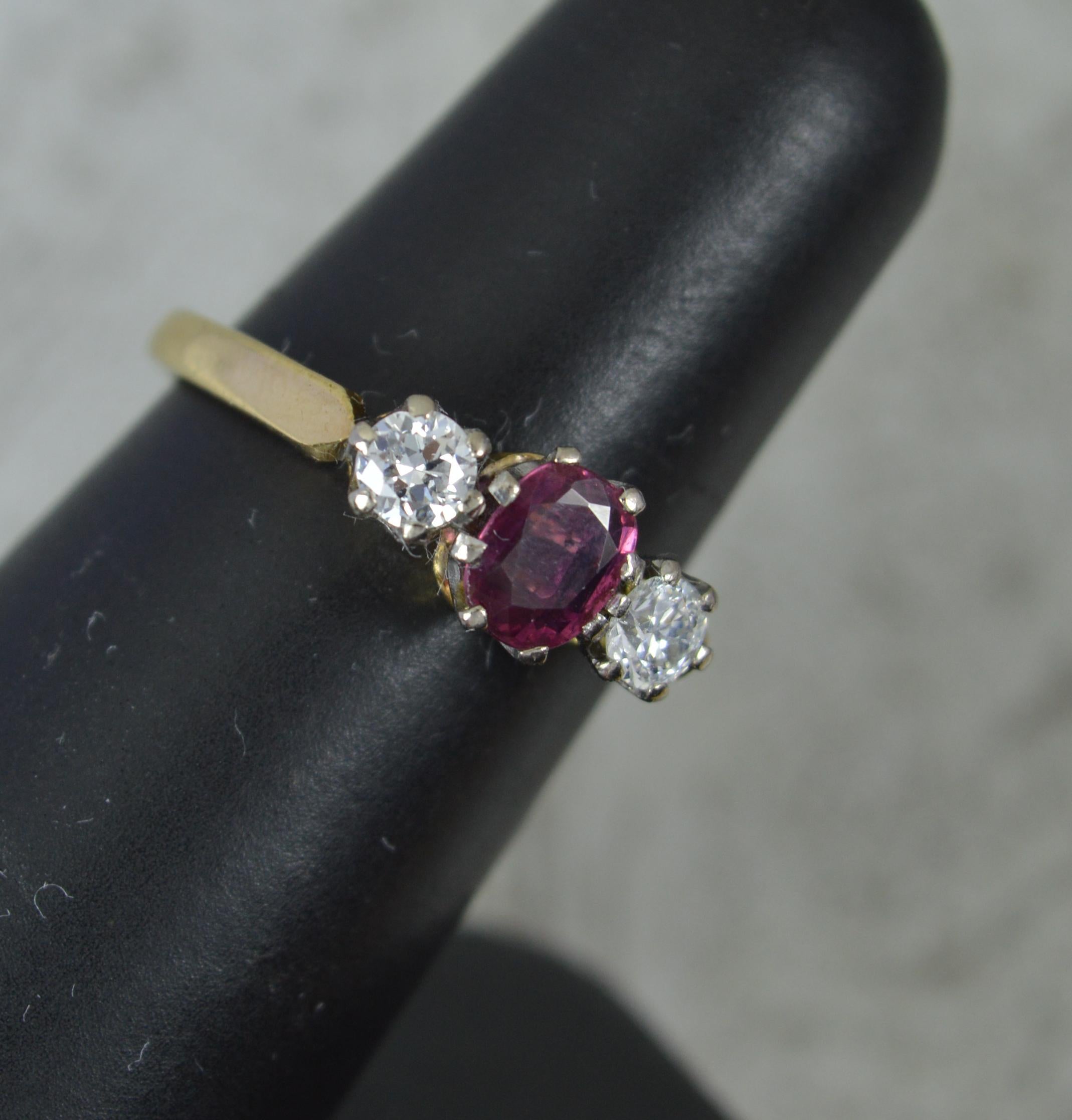 Stunning Ruby Vs Diamond 18 Carat Gold Trilogy Engagement Ring For Sale 1