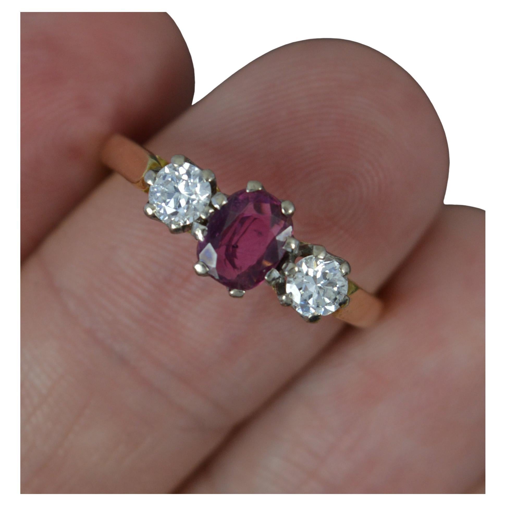 Stunning Ruby Vs Diamond 18 Carat Gold Trilogy Engagement Ring For Sale