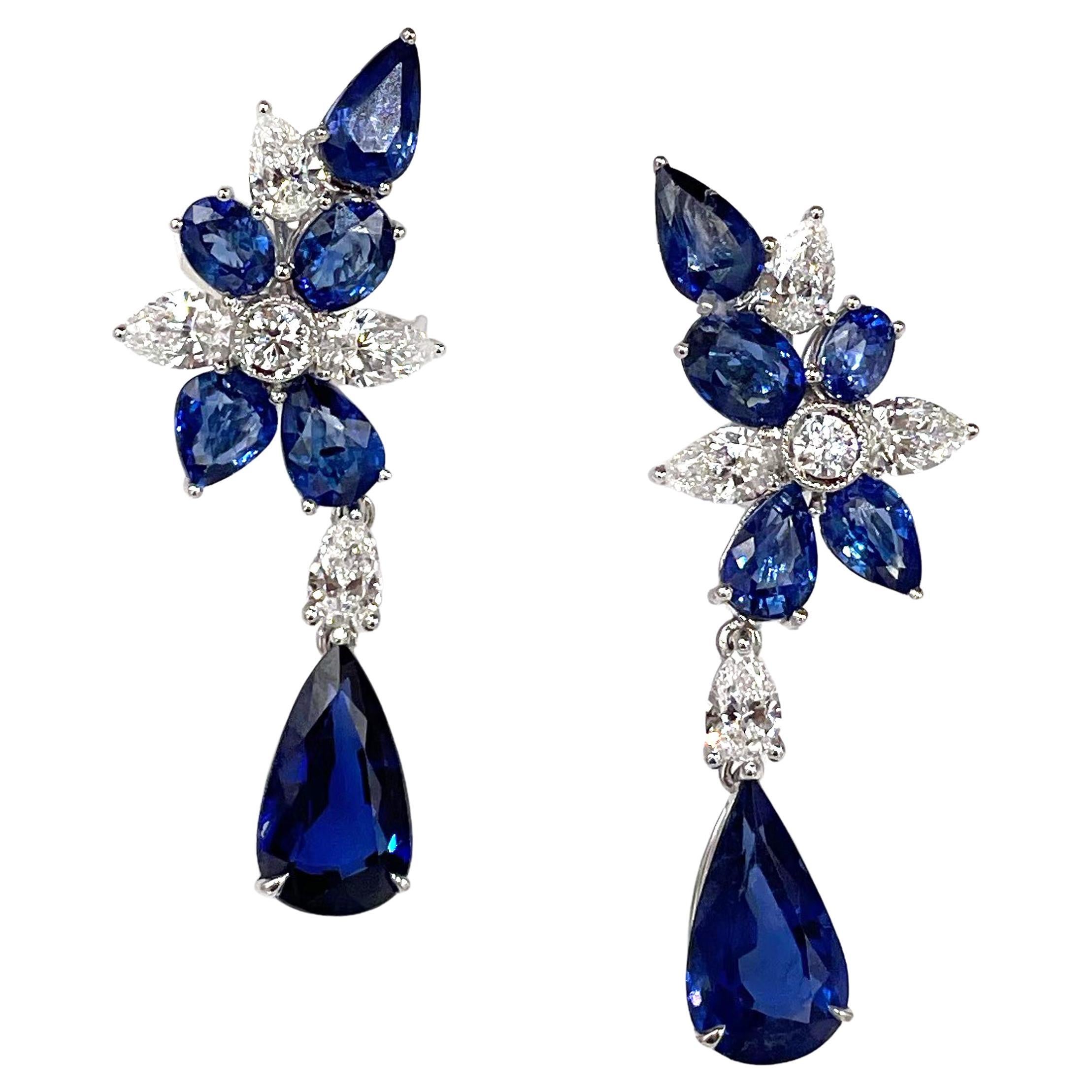 Star of David Diamond and Sapphire Earrings in White Gold at 1stDibs
