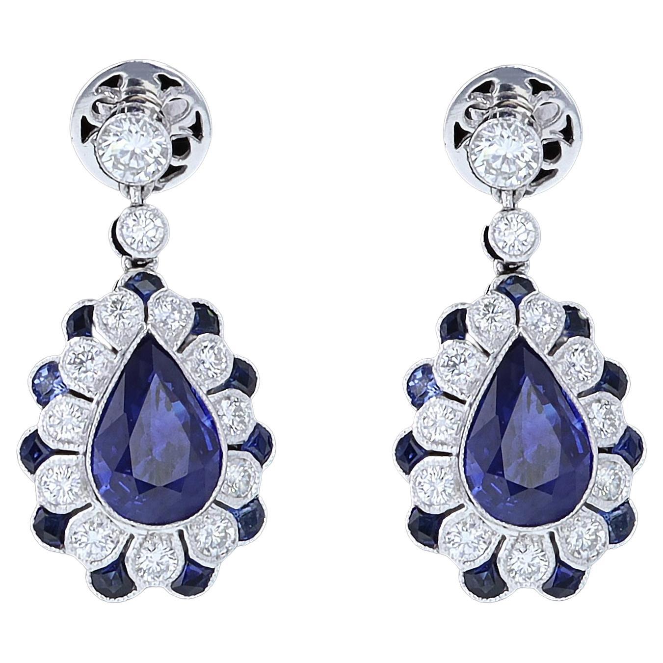 Atemberaubende Platin-Ohrringe mit Saphiren und Diamanten