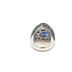 Stunning Sapphire Tanzanite Diamond 18K White Gold Ring For Her