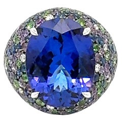 Stunning Sapphire Tanzanite Diamond 18K White Gold Ring For Her