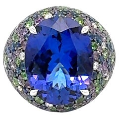 Stunning Sapphire Tanzanite Diamond 18K White Gold Ring For Her