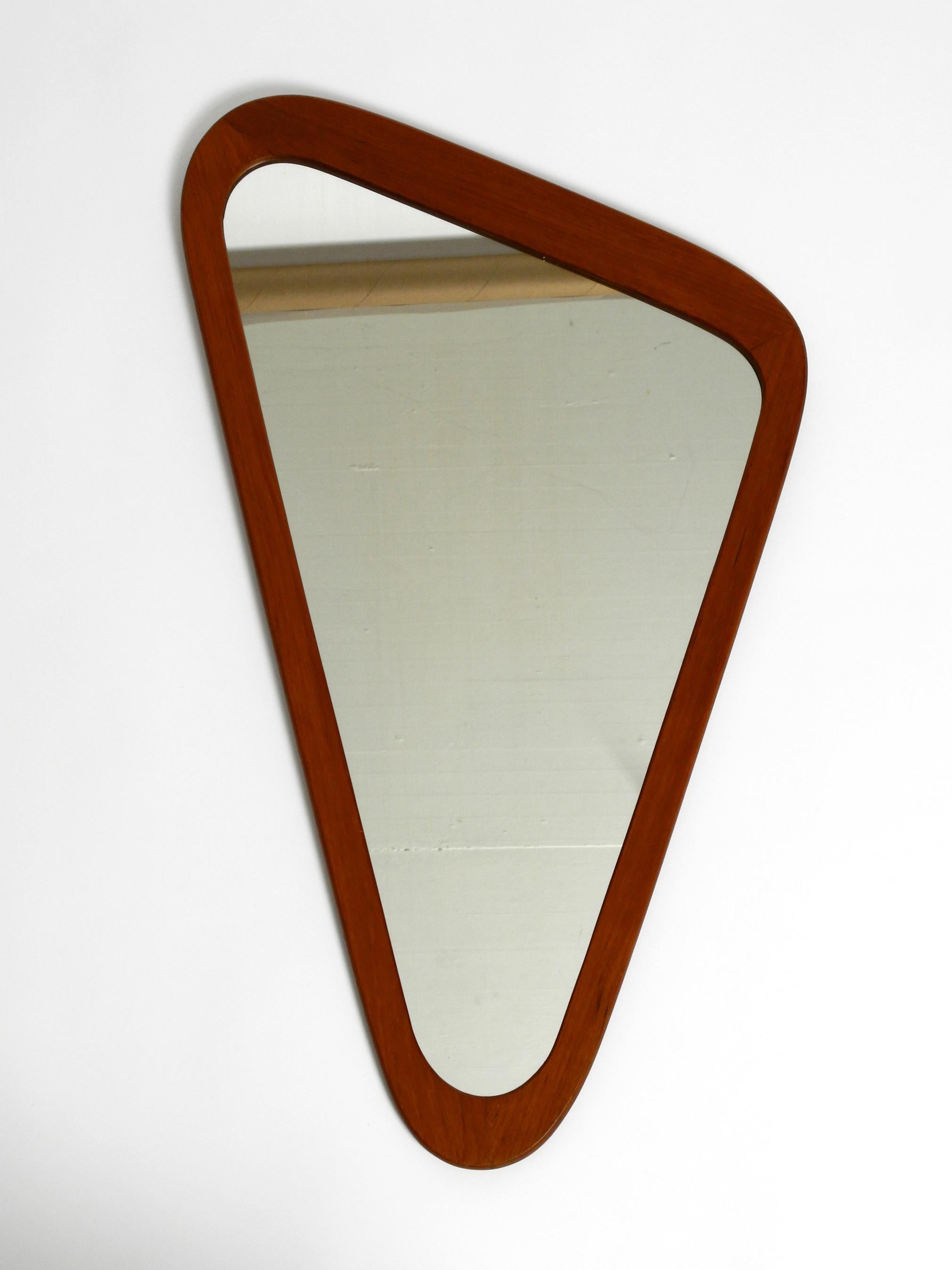 European Stunning Scandinavian 1950s Large Asymmetrical Triangle Teak Wall Mirror For Sale