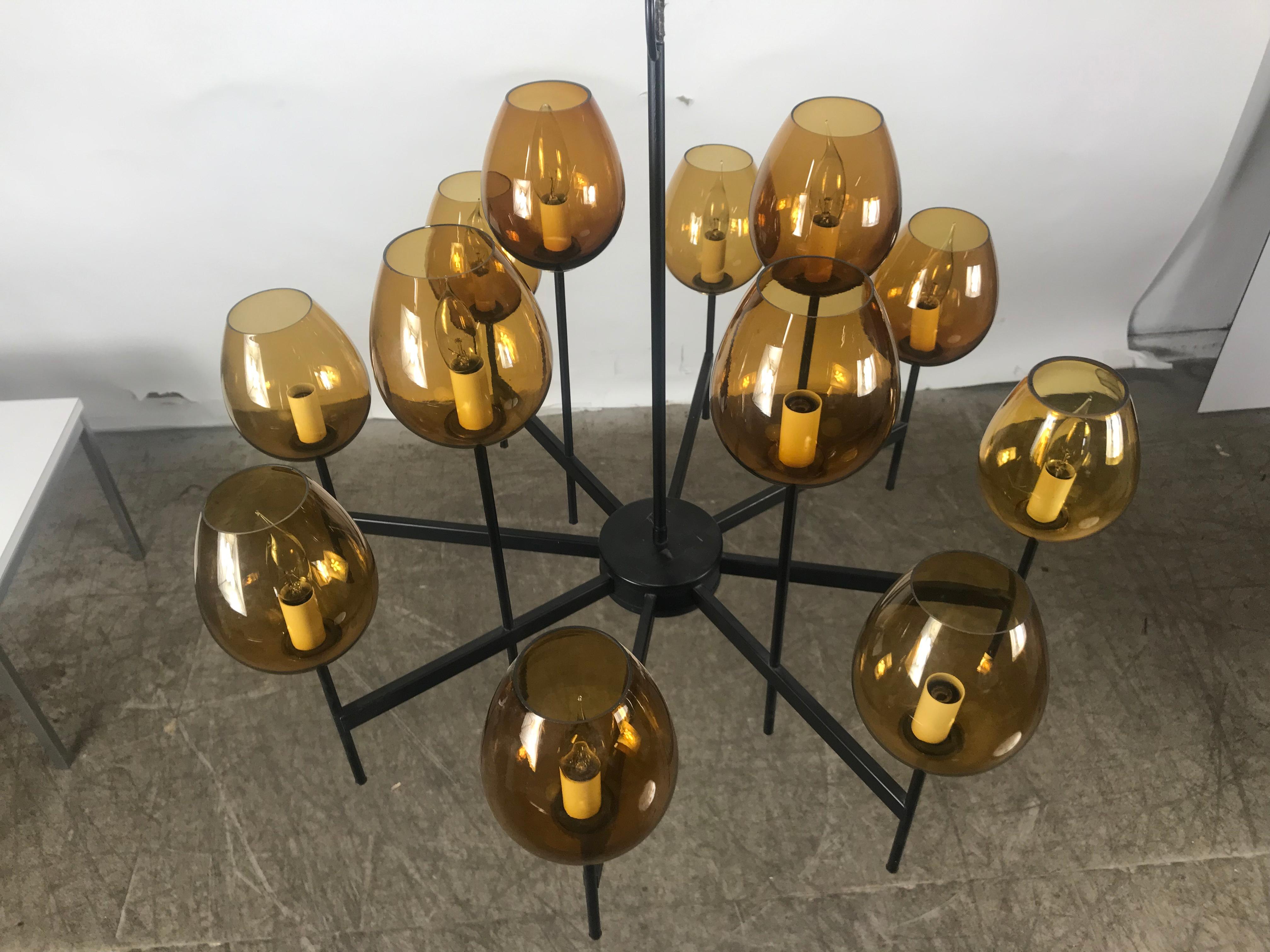 Stunning Scandinavian Blown Glass Globes and Iron Chandelier 4