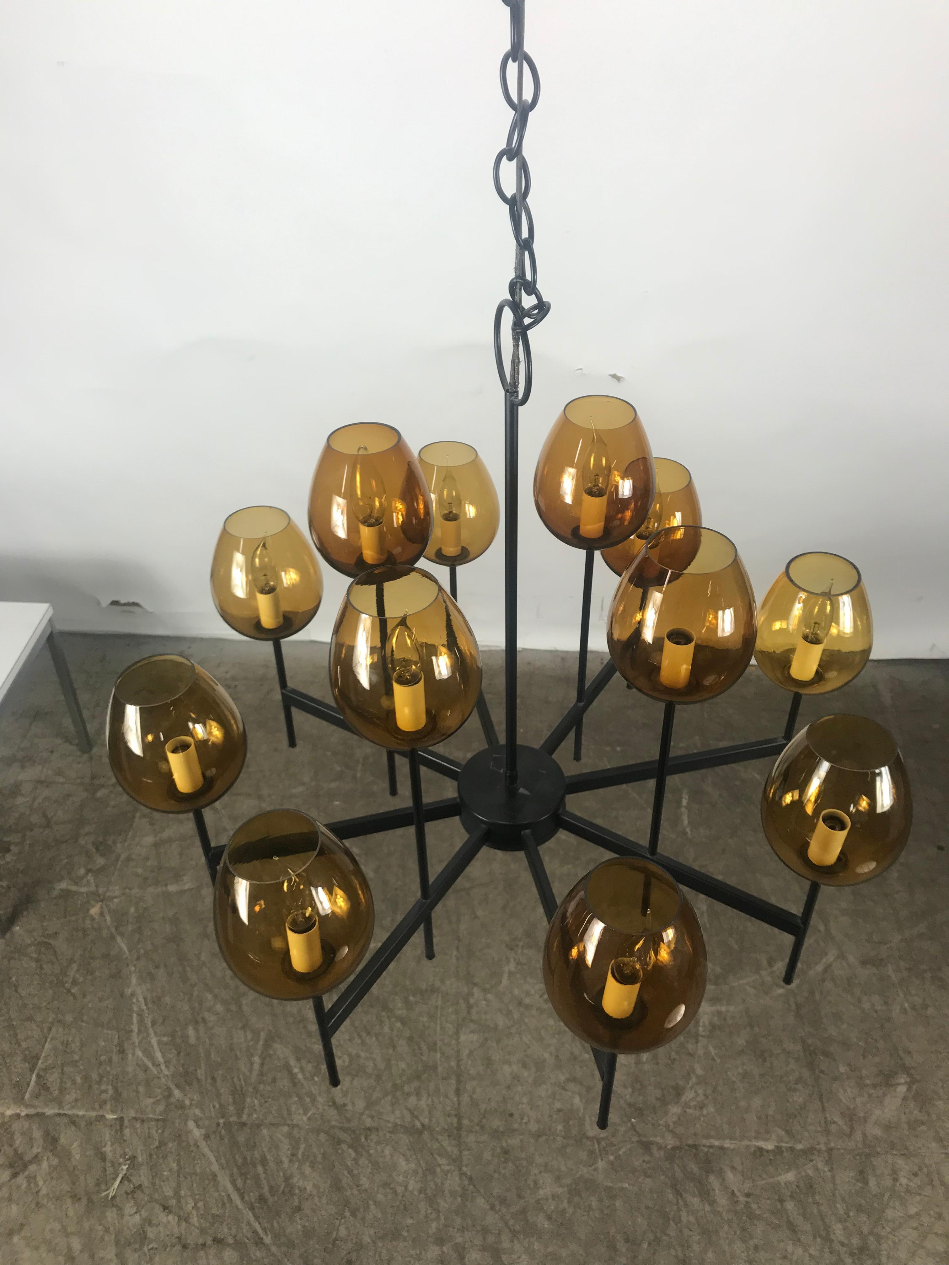 Scandinavian Modern Stunning Scandinavian Blown Glass Globes and Iron Chandelier