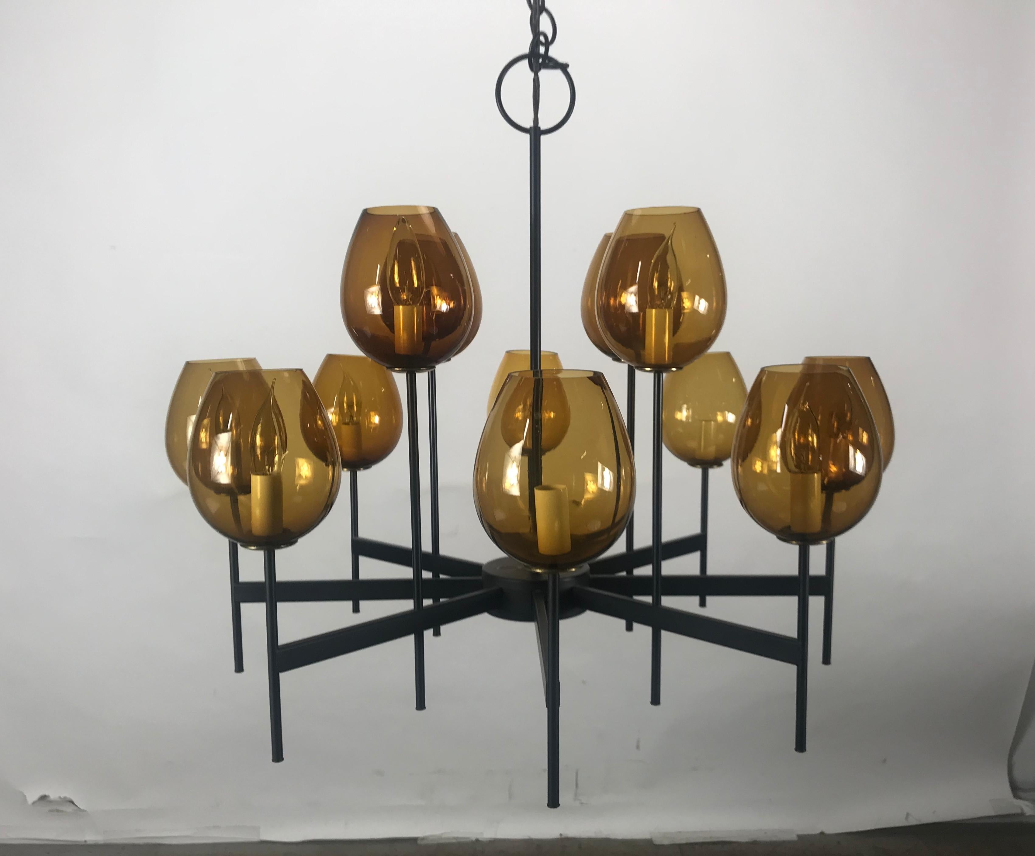 Danish Stunning Scandinavian Blown Glass Globes and Iron Chandelier