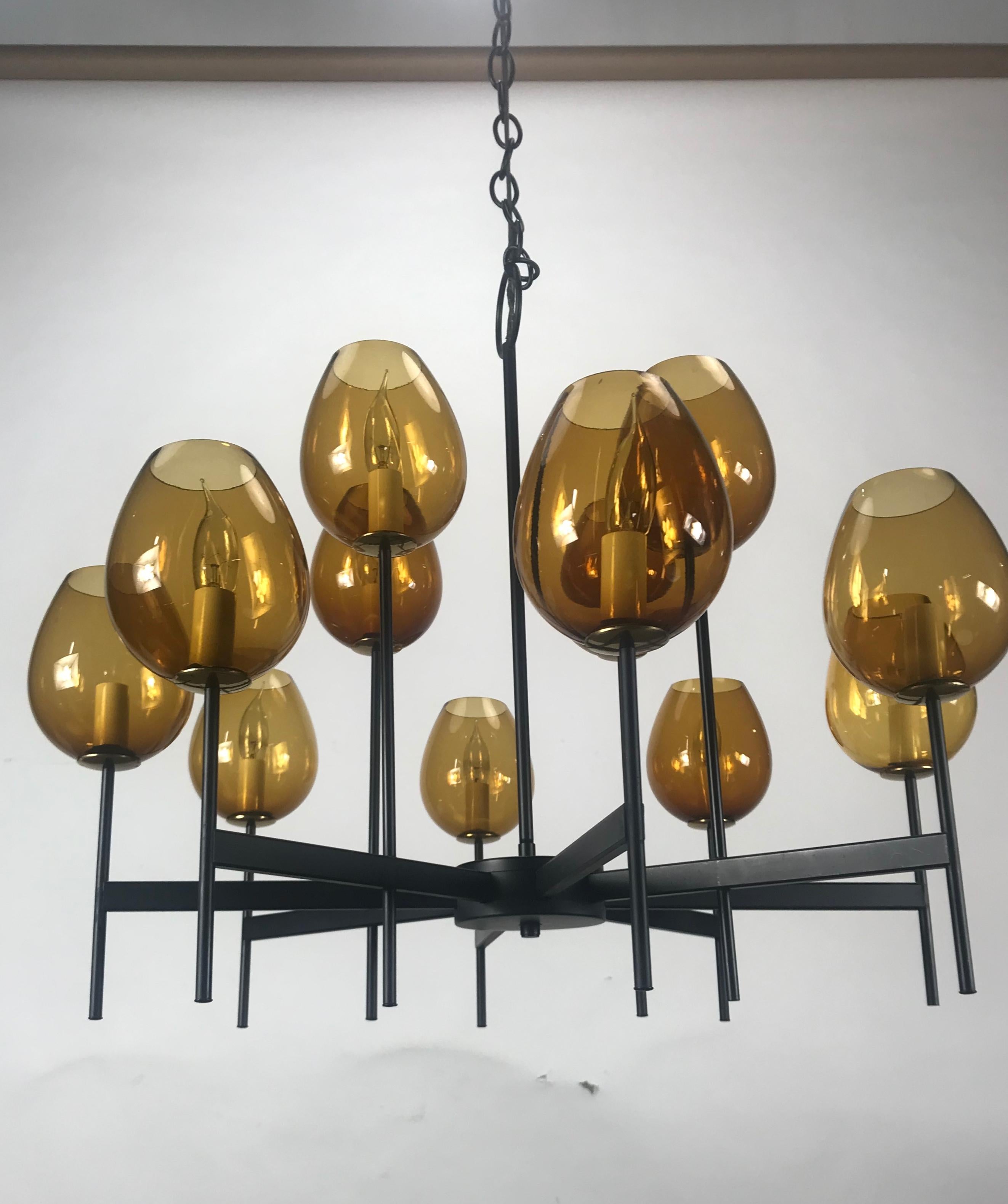 Mid-19th Century Stunning Scandinavian Blown Glass Globes and Iron Chandelier