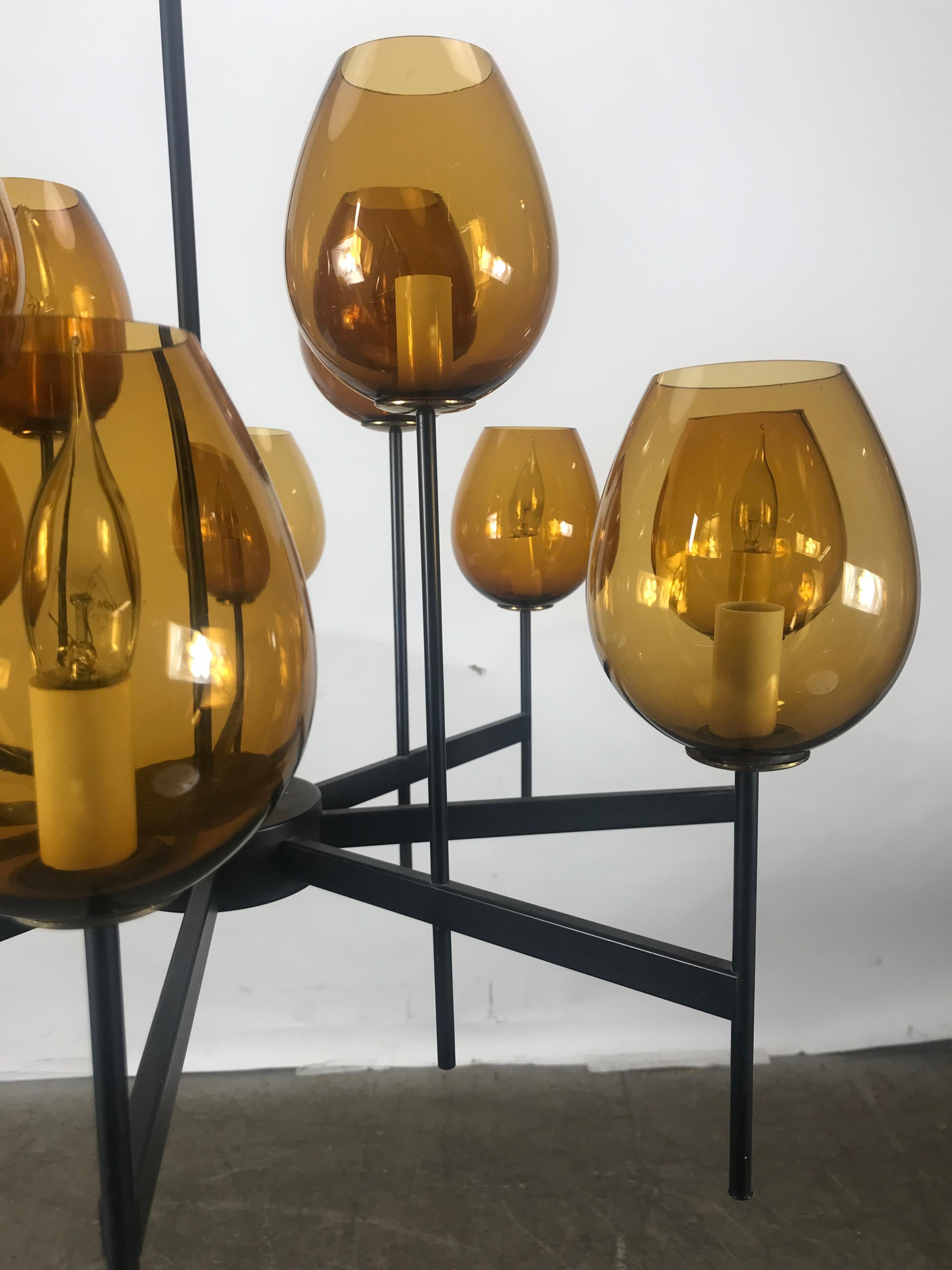 Stunning Scandinavian Blown Glass Globes and Iron Chandelier 1