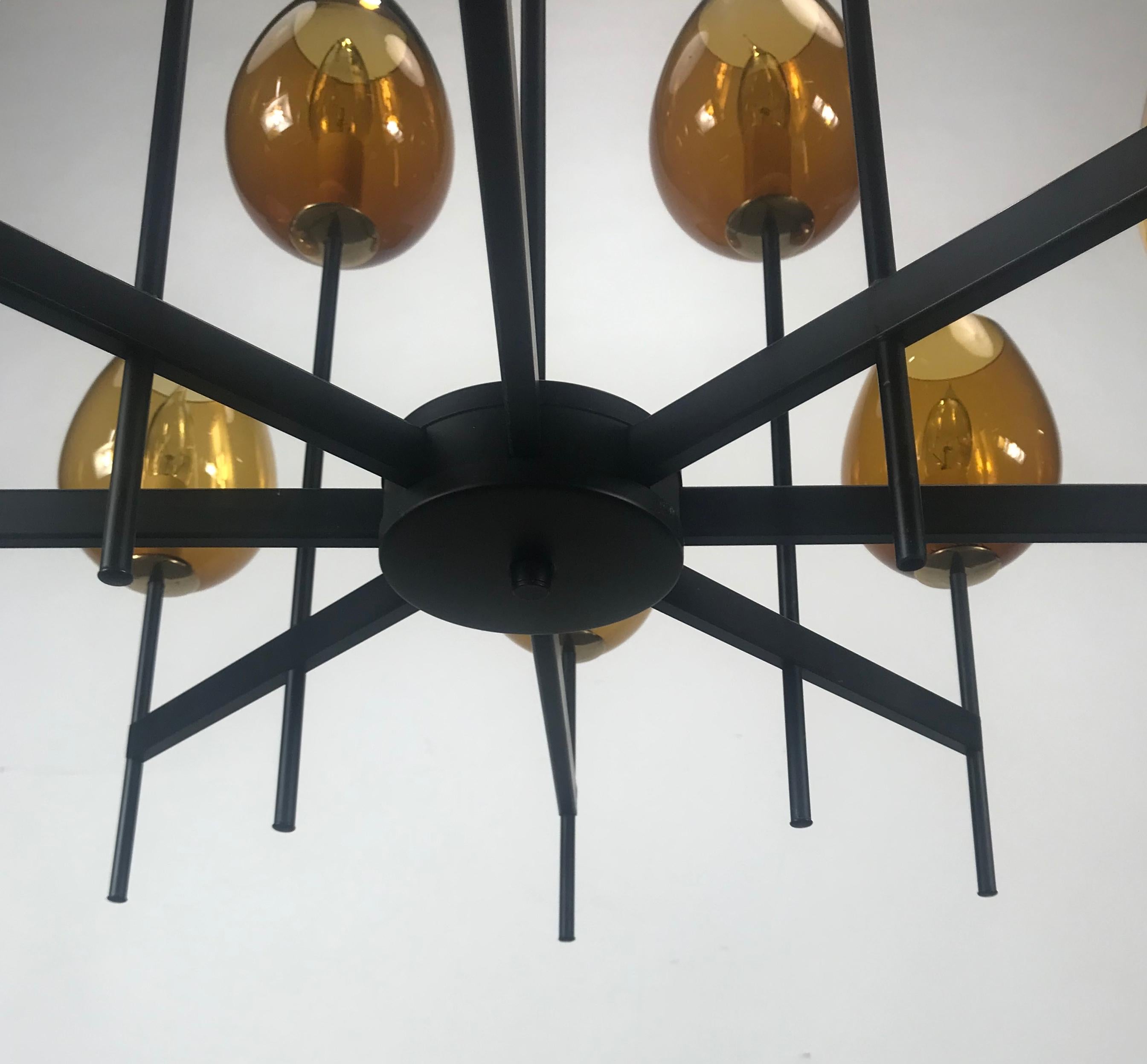 Stunning Scandinavian Blown Glass Globes and Iron Chandelier 2