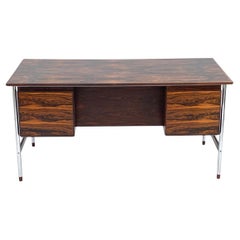 Splendida scrivania moderna scandinava in palissandro cromato Sven Ivar Dysthe