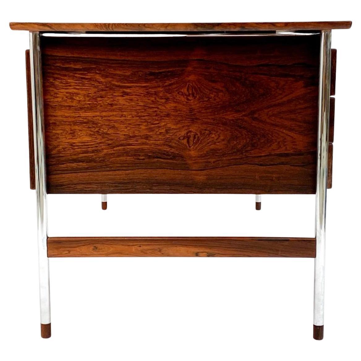 Metà XX secolo Splendida scrivania moderna scandinava in palissandro cromato Sven Ivar Dysthe in vendita