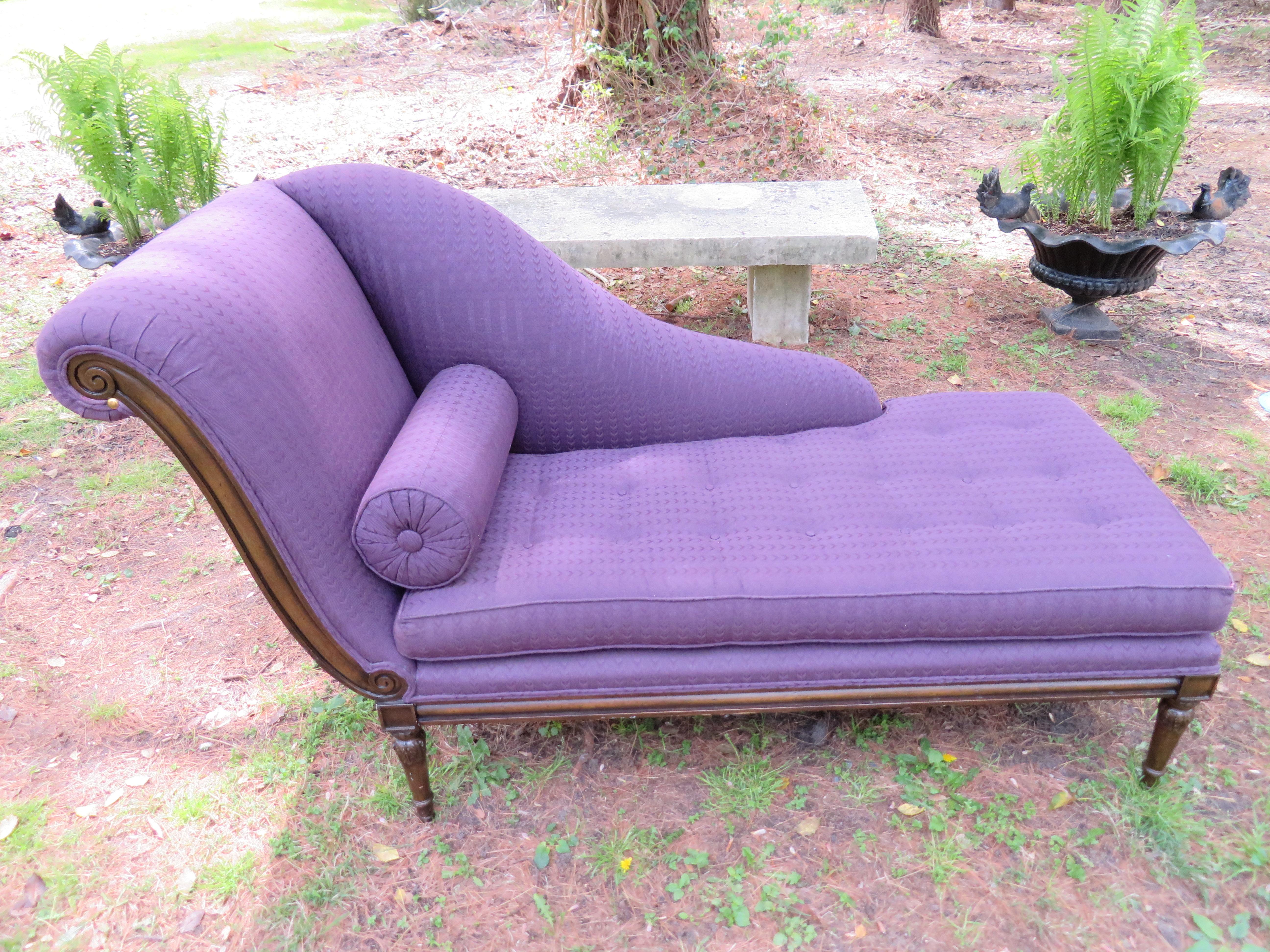 Stunning Schumacher French style Ravello reclaimer chaise lounge. This piece retains it's original fabric and shows mild wear-re-upholstery is recommended.