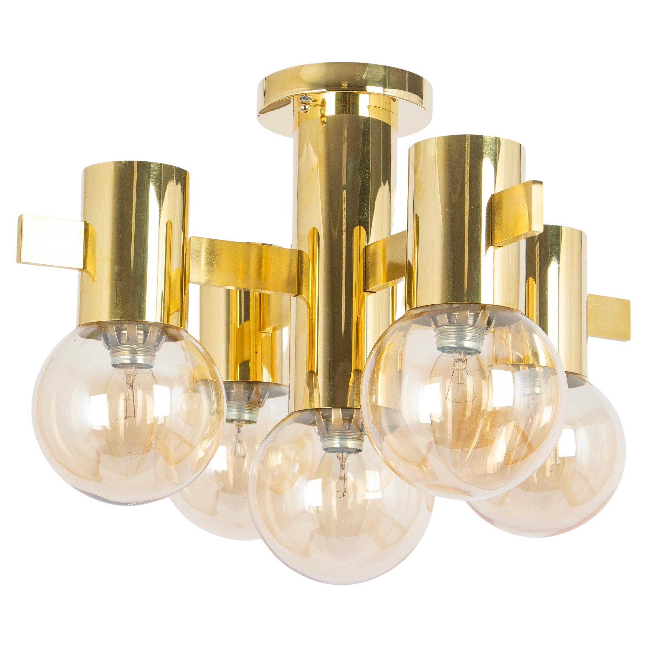 Stunning Sciolari Brass Flushmount, Italy, 1960s
