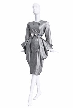 Stunning Sculptural Avant Garde Dress Silver Silk Italian Design