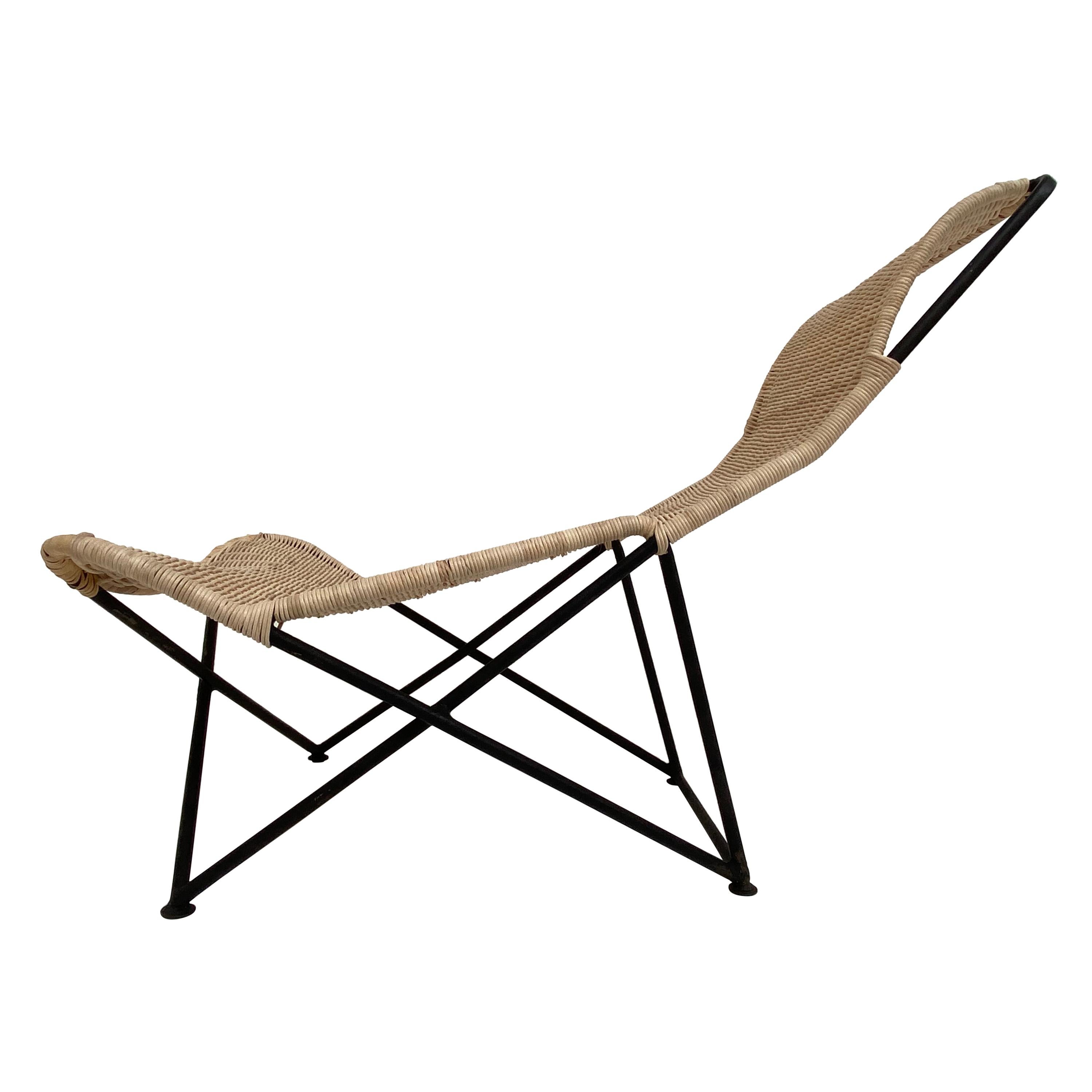 Stunning Sculptural Form Wicker Chaise Attributed to Raoul Guys, France, 1950's