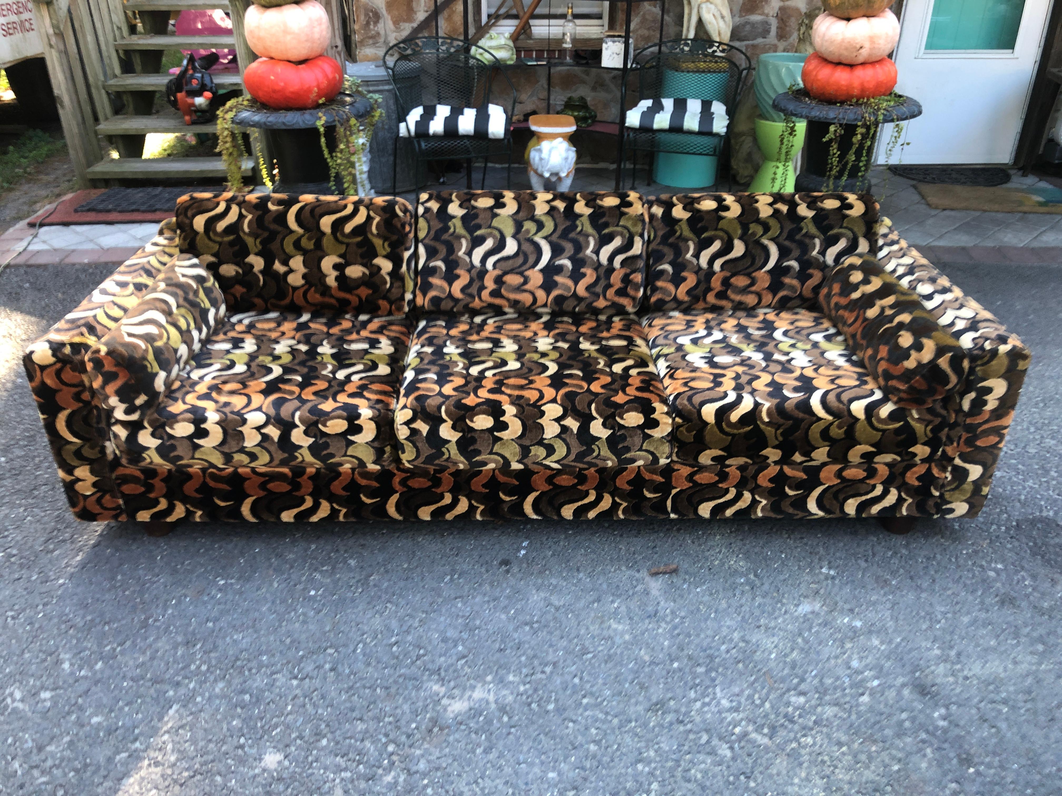 American Glamorous Selig Jack Lenor Larsen Style Sofa Mid-Century Modern For Sale