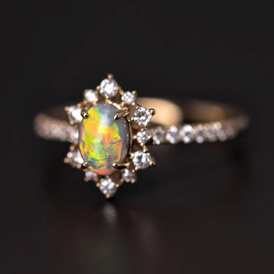 Women's or Men's Stunning Semi-Black Opal Diamond Engagement Ring 18K Gold For Sale