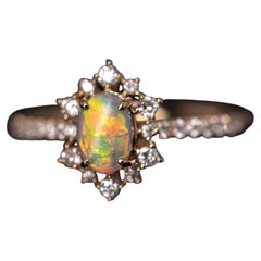 Stunning Semi-Black Opal Diamond Engagement Ring 18K Gold