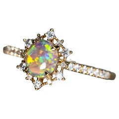 Stunning Semi Black Opal Diamond Halo Engagement Ring 18K Yellow Gold